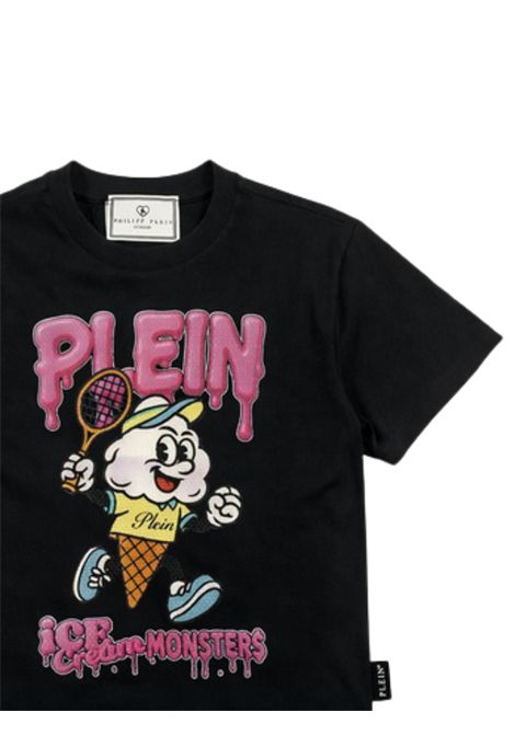 Black cotton T-shirt for girls Philipp Plein | GTH210NERO