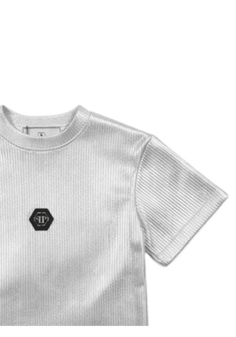 Silver cotton T-shirt for girls Philipp Plein | GTH217ARGENTO