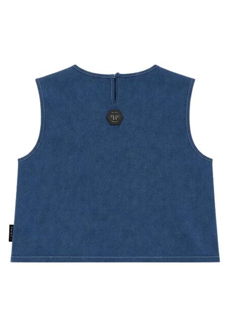 Top bambina in cotone denim Philipp Plein | GTO179DENIM