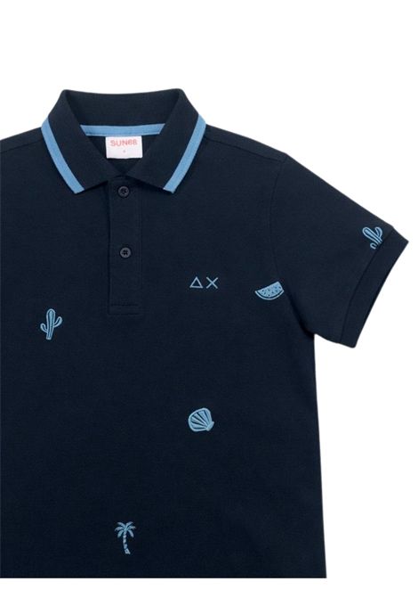 Polo bambino blu in cotone SUN68 | A36326BLU