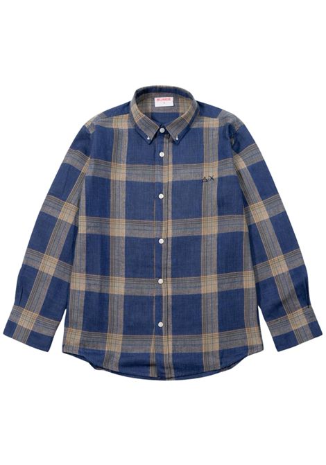 Camicia bambino blu in lino SUN68 | S363138BLU