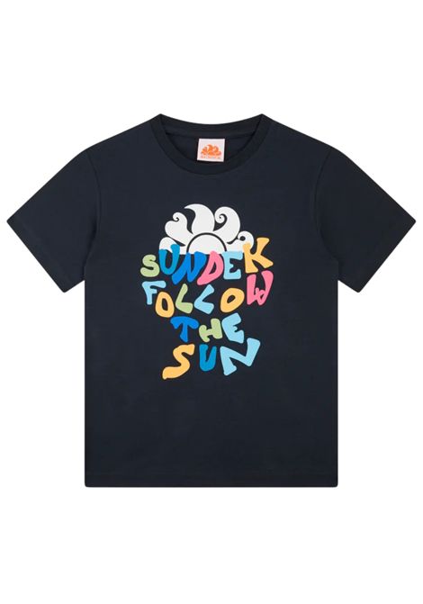 T-shirt bambina blu in cotone SUNDEK | B699TEJ787M/MABLU