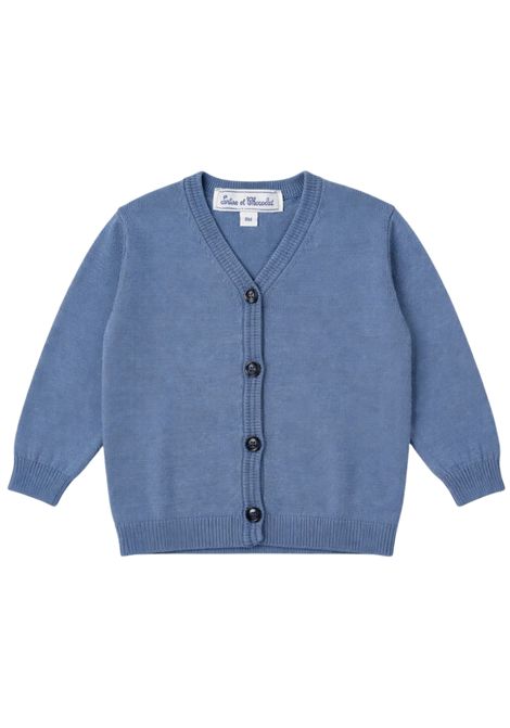 Cardigan neonato in cotone e lino Tartine et Chocolat | TW18041/ANAZZURRO
