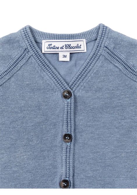 Cardigan neonato in cotone e lino Tartine et Chocolat | TW18041/ANAZZURRO