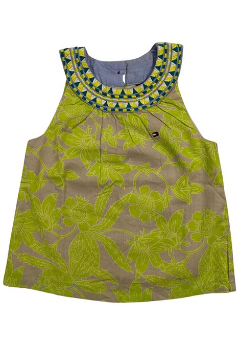 Abito neonata beige/verde in cotone TOMMY HILFIGER | ET57128992/FIBEIGE/VERDE
