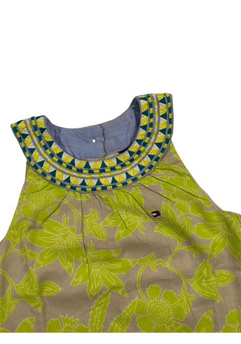 Abito neonata beige/verde in cotone TOMMY HILFIGER | ET57128992/FIBEIGE/VERDE