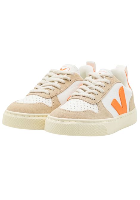 Scarpe unisex bianco/arancio in pelle VEJA | V10/DELBIANCO/ARANCIO