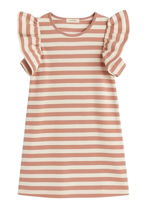 Abito bambina rosa/bianco in cotone VICOLO | V00367/DEBROSA/BIANCO