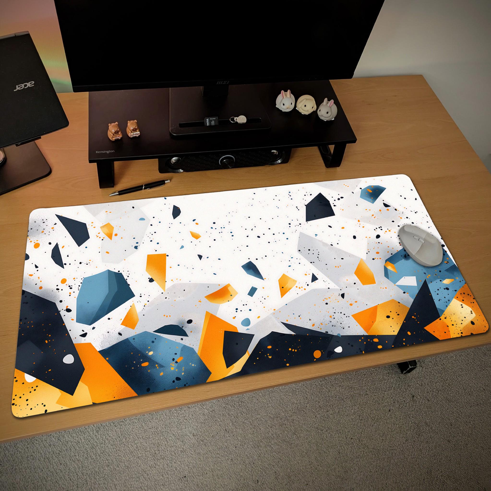 Abstract Geometric Desk Mat  Marble Terrazzo Pattern Mouse Pad