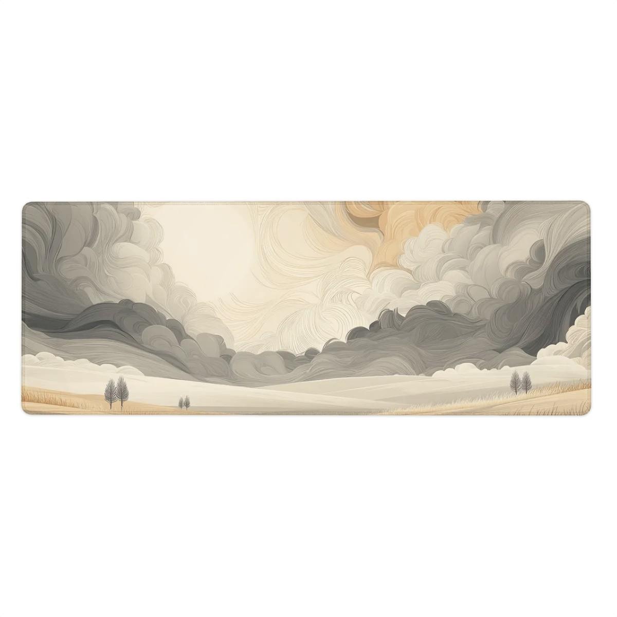 Abstract Swirling Cloud Desk Mat – Beige Gray Landscape, Rolling Hills Art Desk Pad Abstract Swirling Cloud Desk Mat – Beige Gray Landscape, Rolling Hills Art Desk Pad