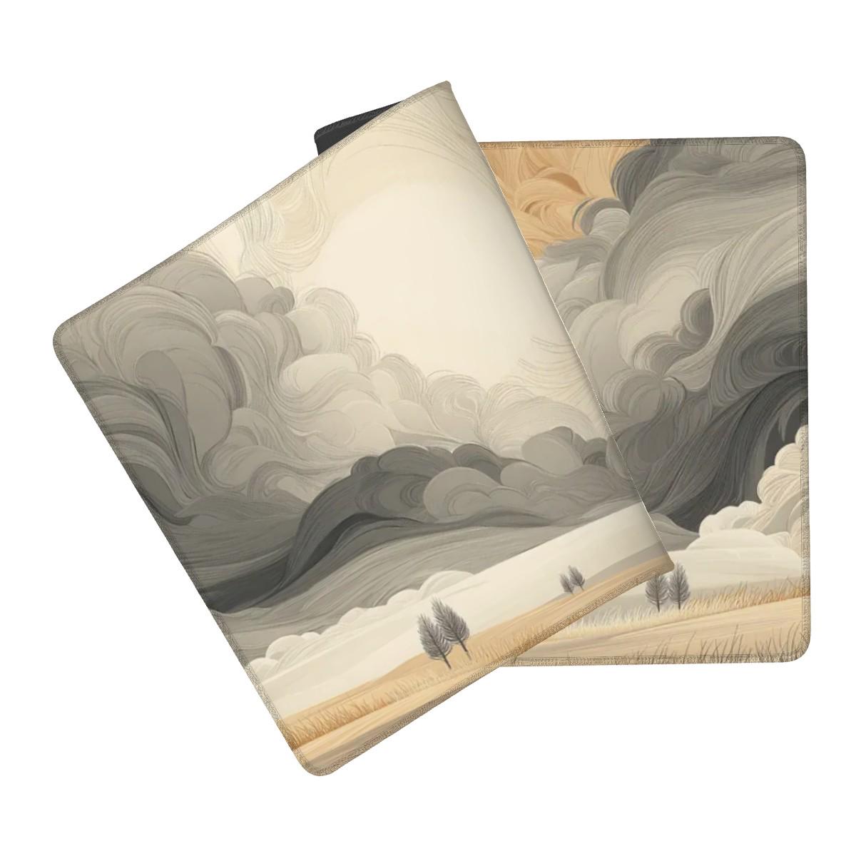 Abstract Swirling Cloud Desk Mat – Beige Gray Landscape, Rolling Hills Art Desk Pad Abstract Swirling Cloud Desk Mat – Beige Gray Landscape, Rolling Hills Art Desk Pad