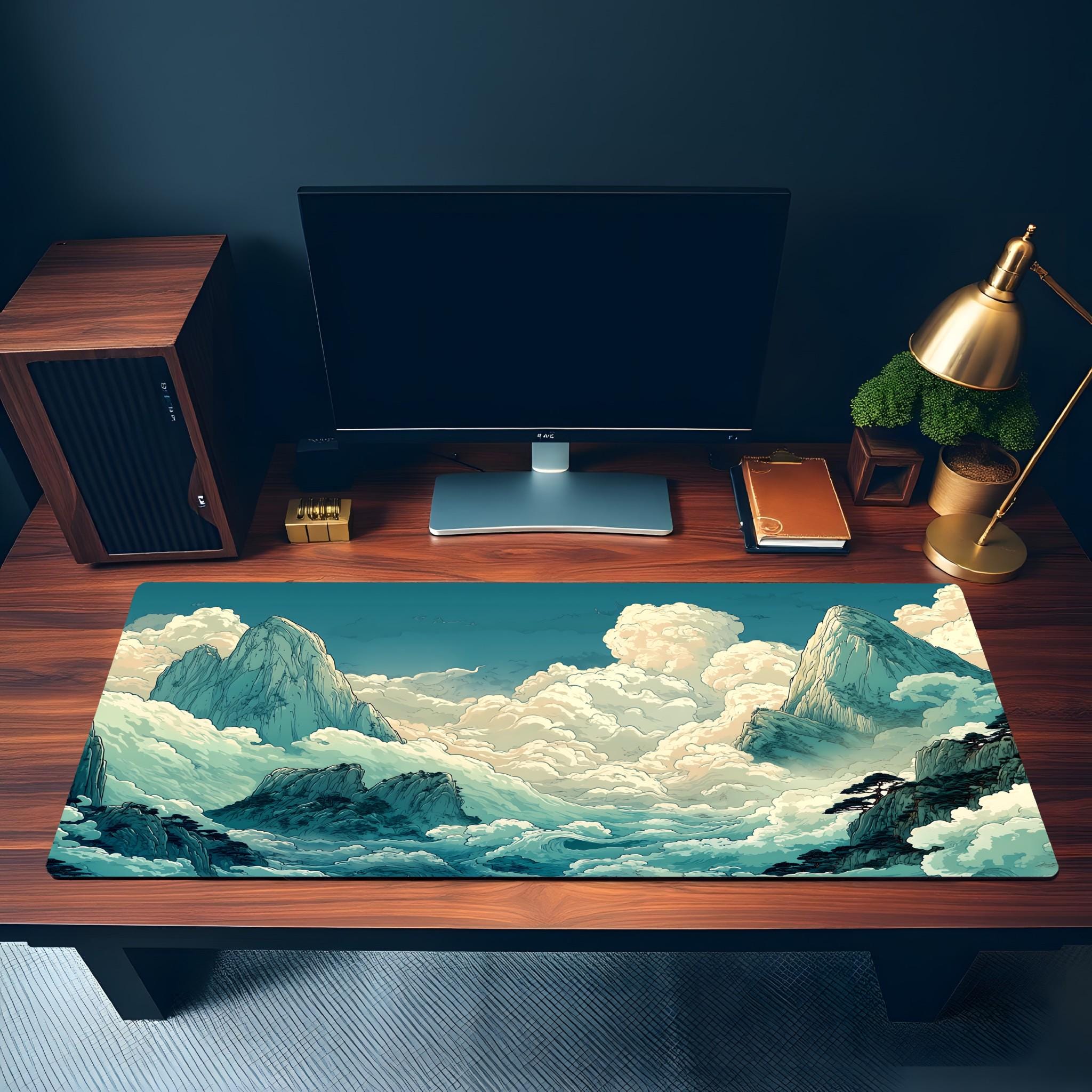 Anime Cloud Mountain Desk Mat – Teal Blue Sky, Dreamy Landscape Desk Pad Anime Cloud Mountain Desk Mat – Teal Blue Sky, Dreamy Landscape Desk Pad