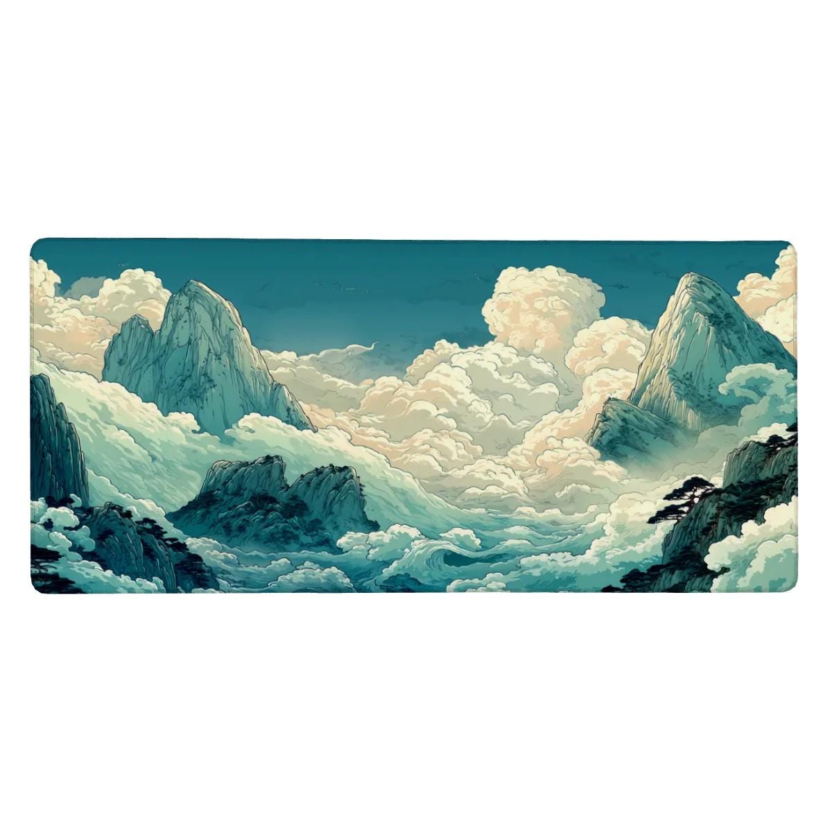 Anime Cloud Mountain Desk Mat – Teal Blue Sky, Dreamy Landscape Desk Pad Anime Cloud Mountain Desk Mat – Teal Blue Sky, Dreamy Landscape Desk Pad