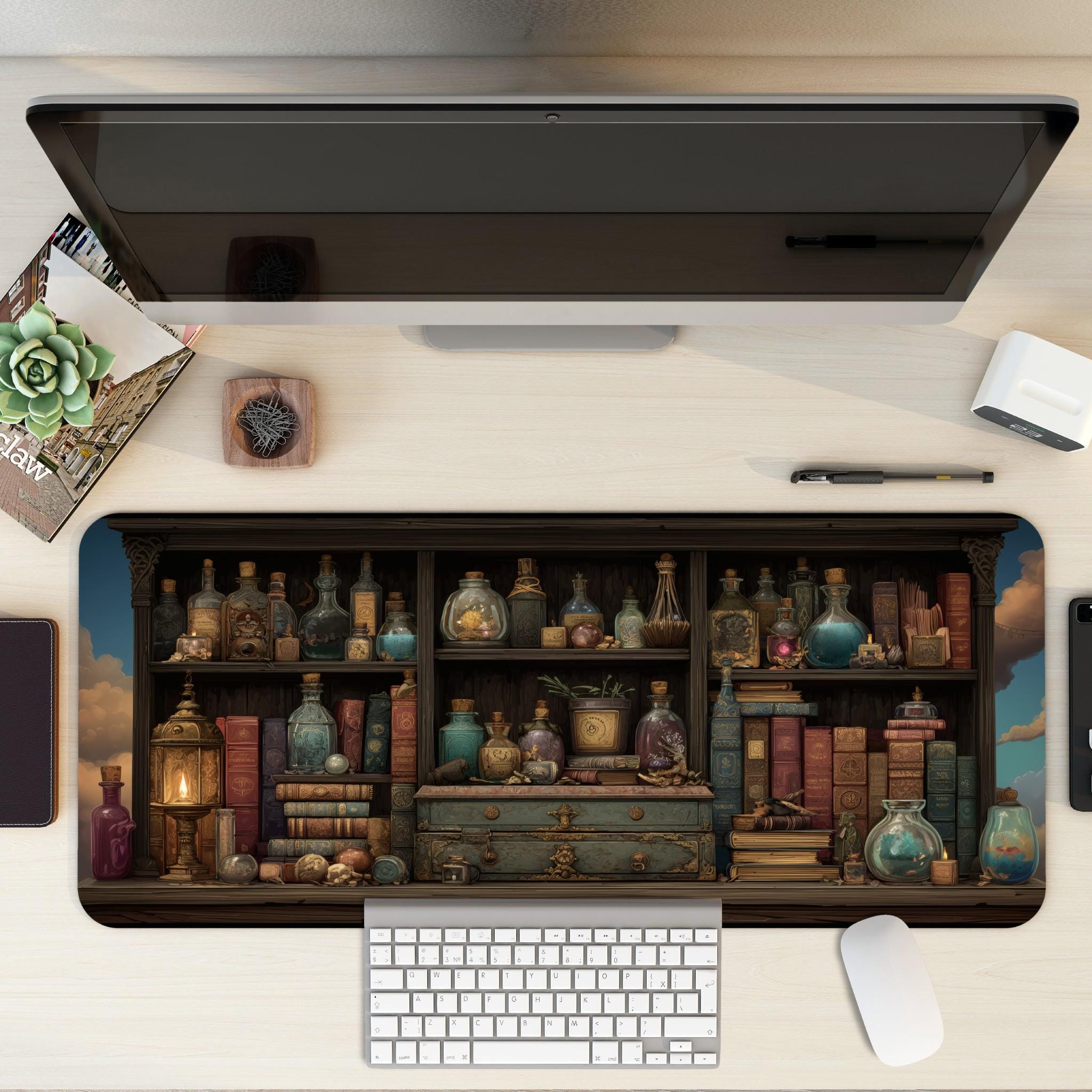 Apothecary Spell Shelf Desk Mat  Dark Fantasy Potion Bookshelf Mouse Pad  Witchcore & Cottagecore Decor