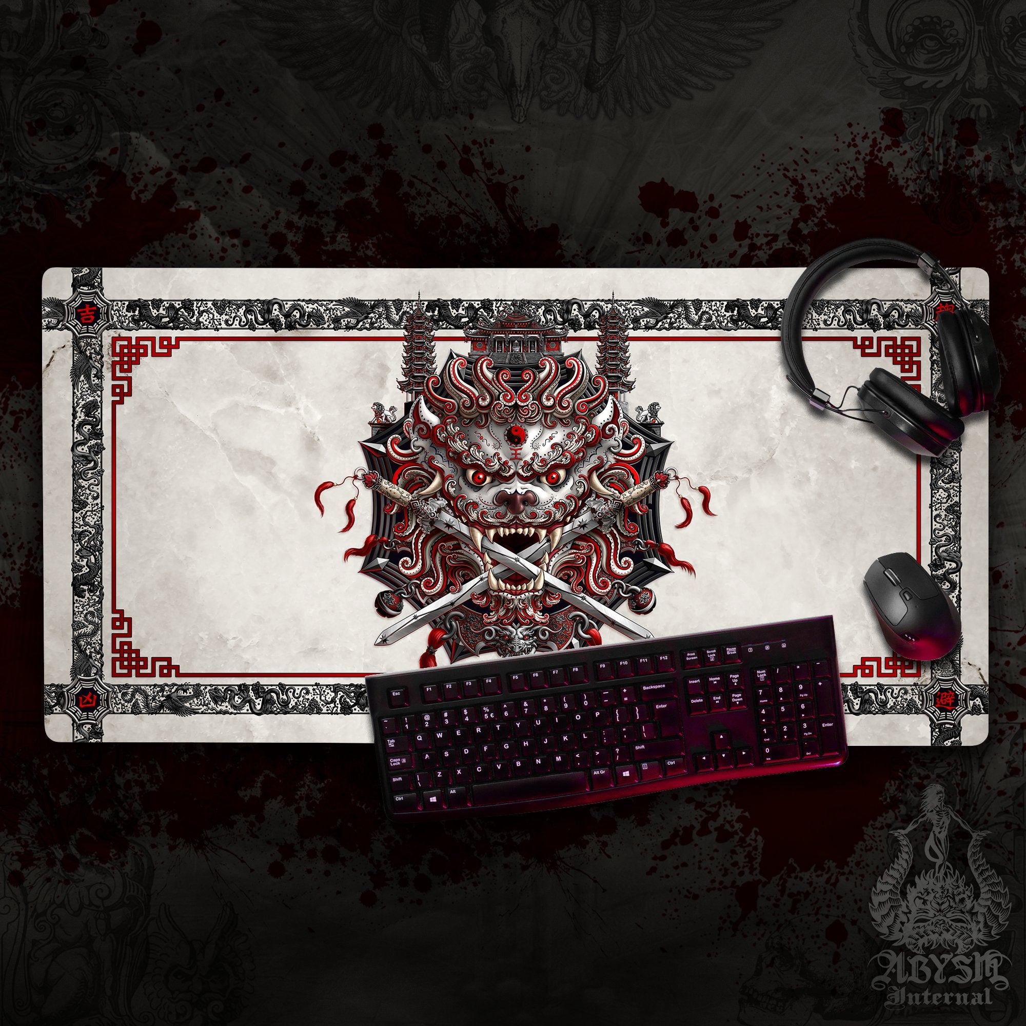 Asian Lion Workpad, Taiwan Desk Mat, Chinese Gaming Mouse Pad, Bloody White Goth Table Protector Cover, Fantasy Art Print – Red Asian Lion Workpad, Taiwan Desk Mat, Chinese Gaming Mouse Pad, Bloody White Goth Table Protector Cover, Fantasy Art Print – Red