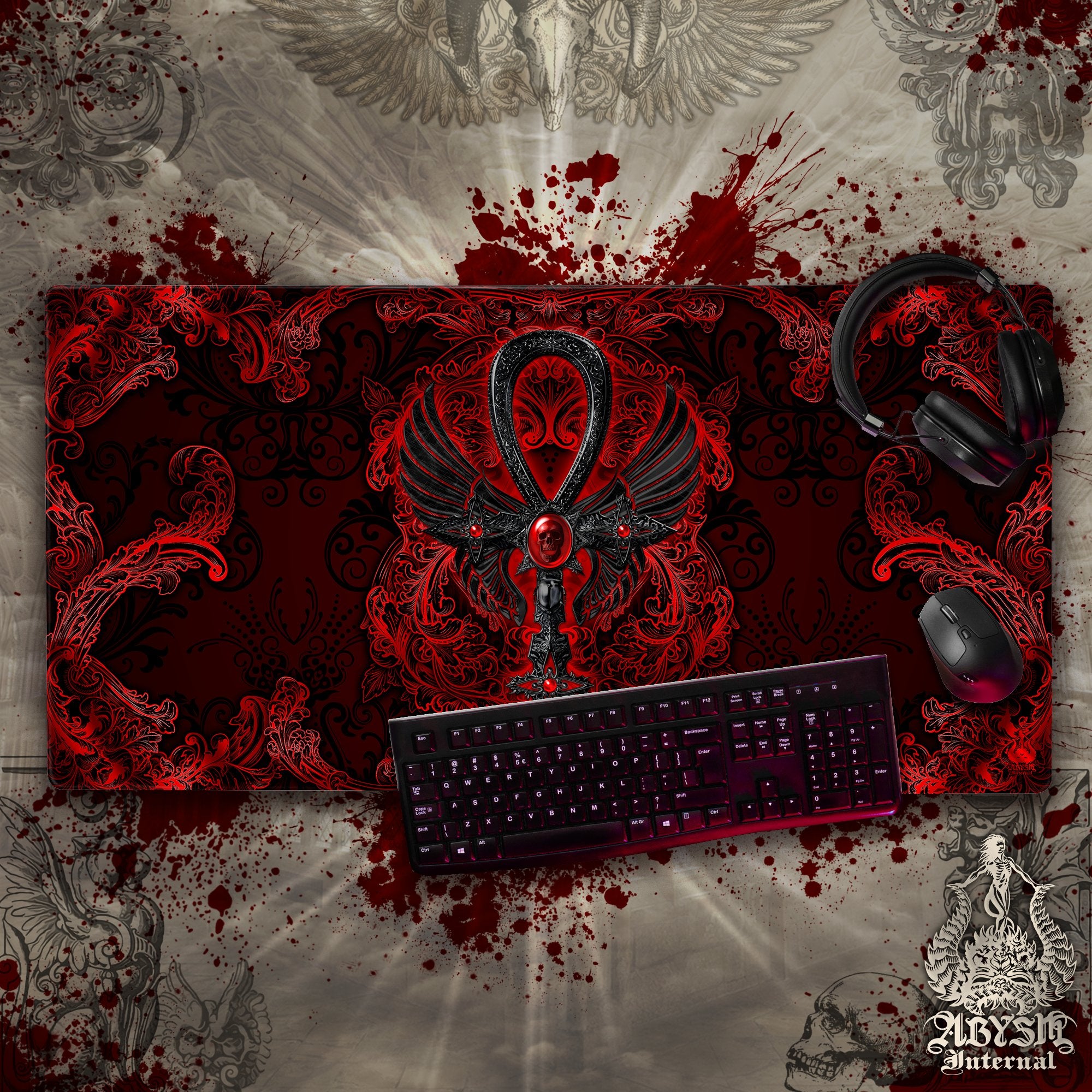 Bloody Goth Mouse Pad, Ankh Gaming Desk Mat, Red and Black Cross Table Protector Cover, Skull Workpad, Dark Art Print – 3 Colors Bloody Goth Mouse Pad, Ankh Gaming Desk Mat, Red and Black Cross Table Protector Cover, Skull Workpad, Dark Art Print – 3 Colors