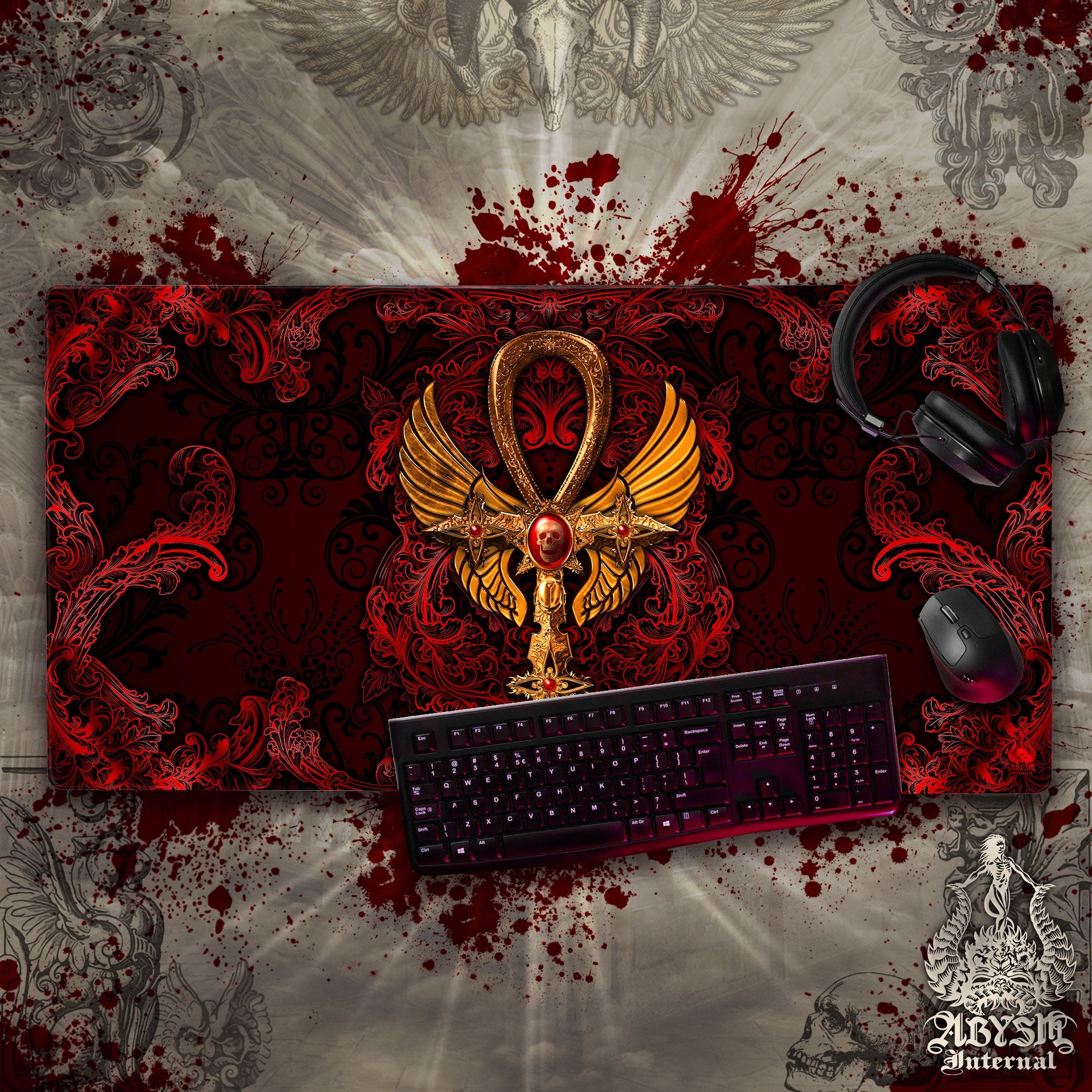 Bloody Goth Mouse Pad, Ankh Gaming Desk Mat, Red and Black Cross Table Protector Cover, Skull Workpad, Dark Art Print – 3 Colors Bloody Goth Mouse Pad, Ankh Gaming Desk Mat, Red and Black Cross Table Protector Cover, Skull Workpad, Dark Art Print – 3 Colors