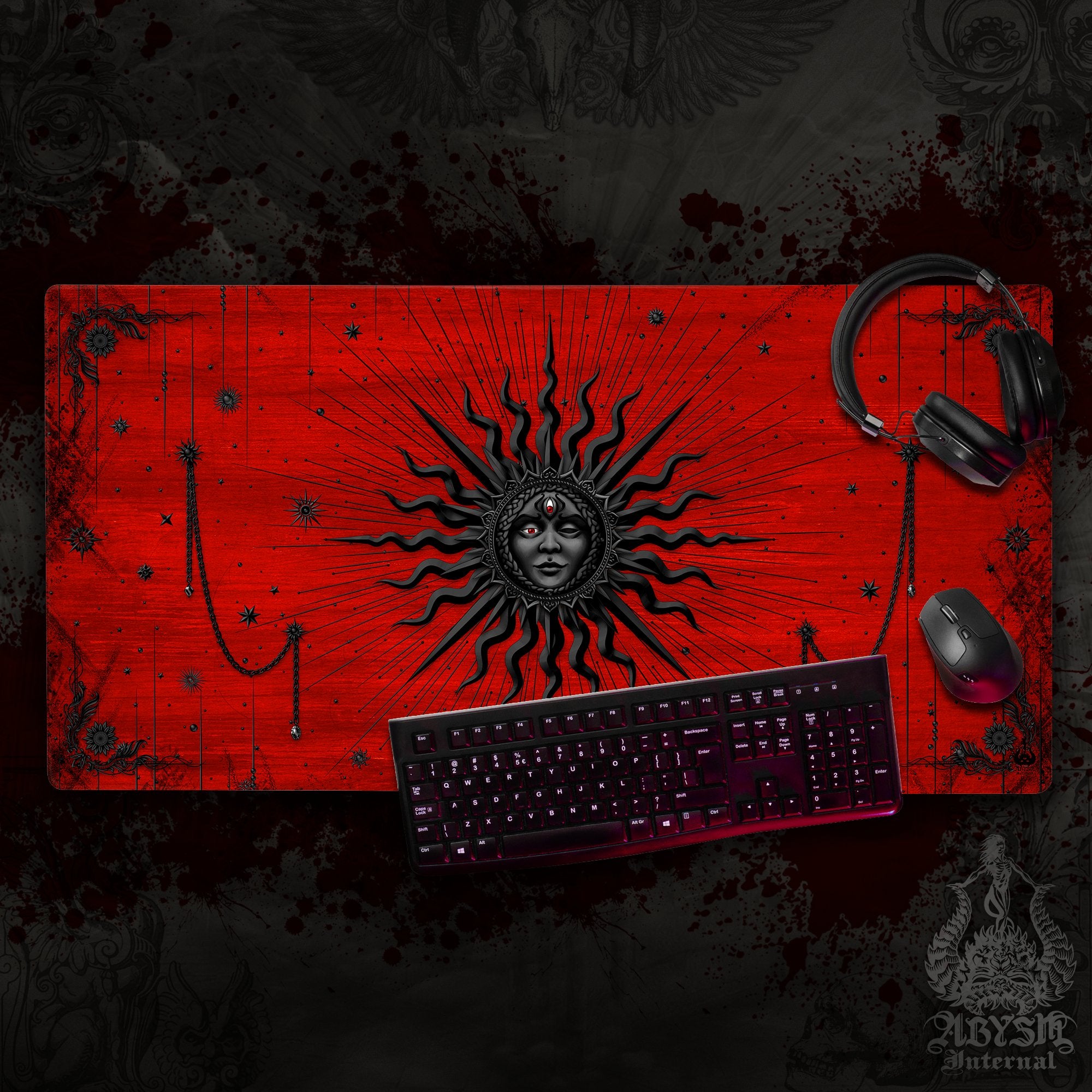 Bloody Gothic Desk Mat, Sun Gaming Mouse Pad, Tarot Arcana Table Protector Cover, Witch Workpad, Esoteric Art Print – Black Red Bloody Gothic Desk Mat, Sun Gaming Mouse Pad, Tarot Arcana Table Protector Cover, Witch Workpad, Esoteric Art Print – Black Red