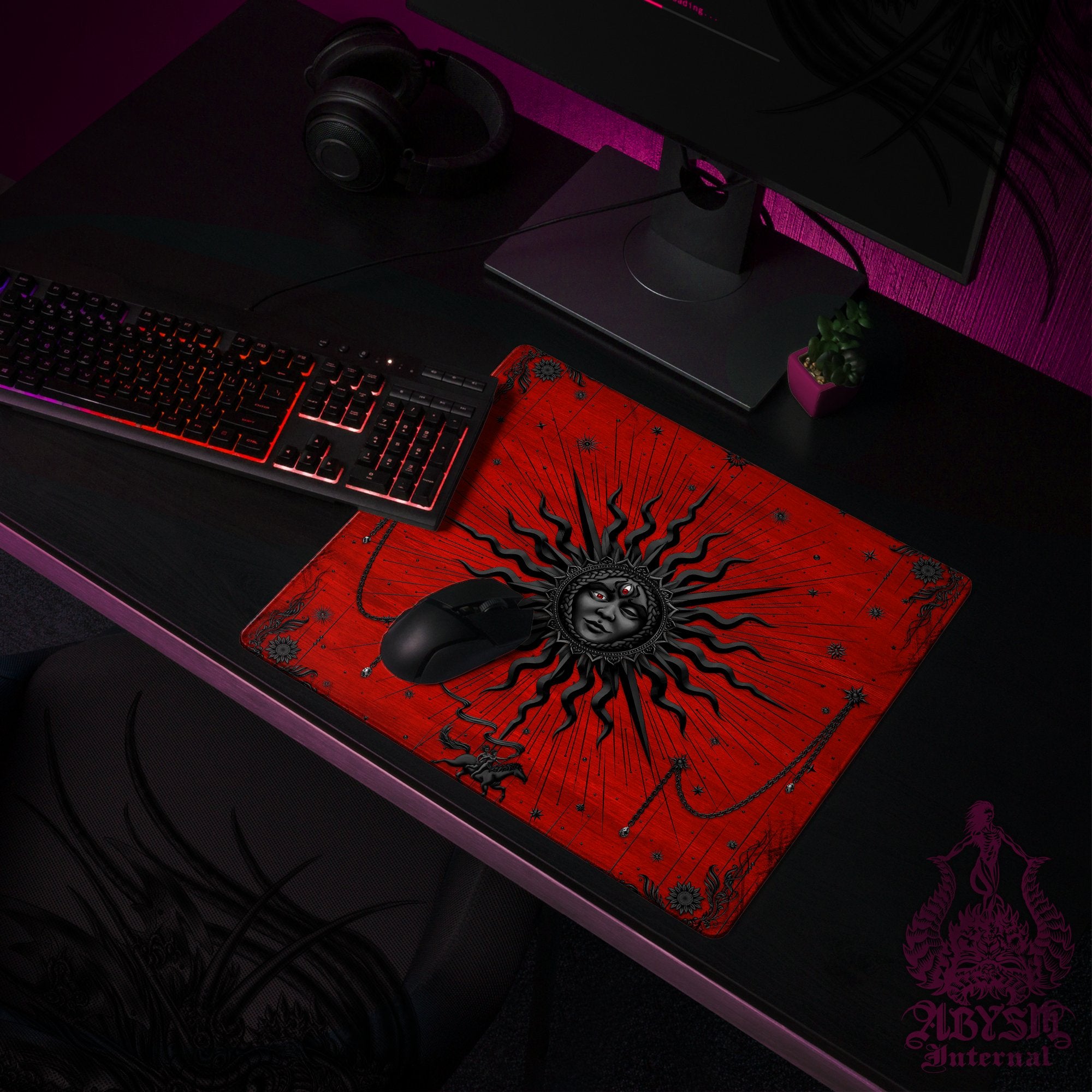 Bloody Gothic Desk Mat, Sun Gaming Mouse Pad, Tarot Arcana Table Protector Cover, Witch Workpad, Esoteric Art Print – Black Red Bloody Gothic Desk Mat, Sun Gaming Mouse Pad, Tarot Arcana Table Protector Cover, Witch Workpad, Esoteric Art Print – Black Red