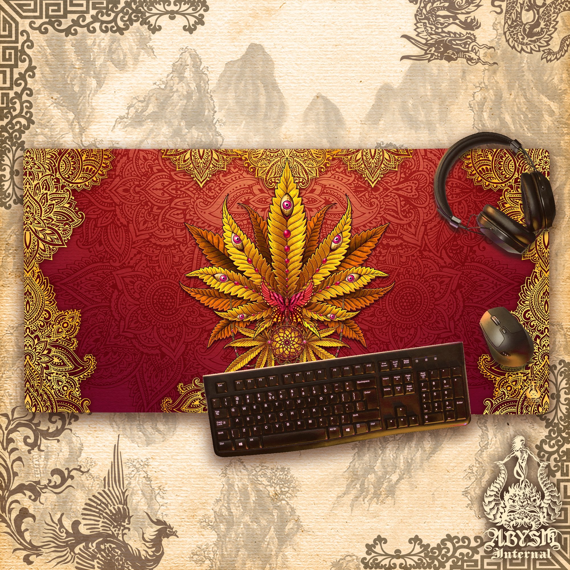 Boho Gaming Mouse Pad, Marijuana Desk Mat, Indie Cannabis Table Protector Cover, Weed Workpad, 420 Art – Mandalas Print Boho Gaming Mouse Pad, Marijuana Desk Mat, Indie Cannabis Table Protector Cover, Weed Workpad, 420 Art – Mandalas Print