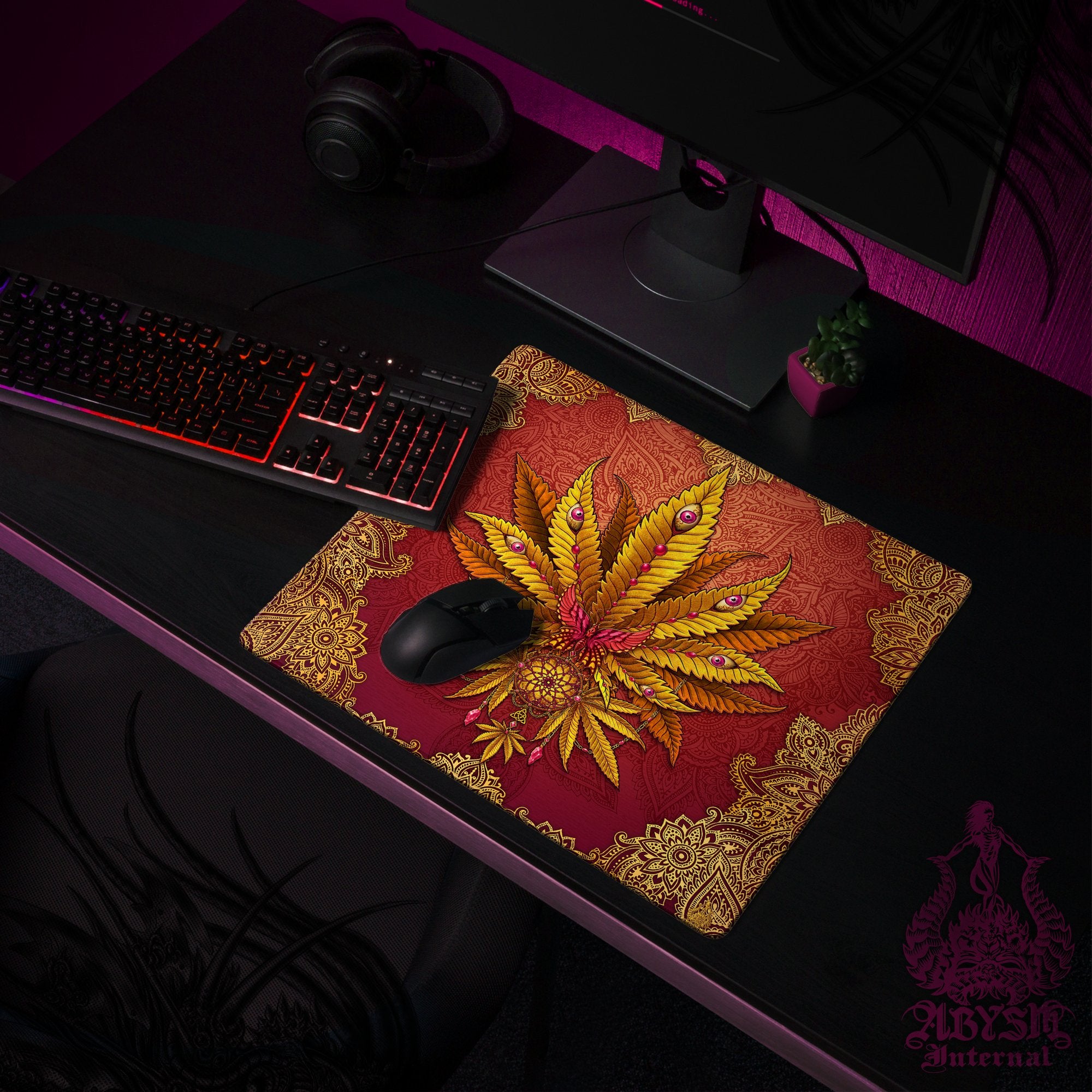 Boho Gaming Mouse Pad, Marijuana Desk Mat, Indie Cannabis Table Protector Cover, Weed Workpad, 420 Art – Mandalas Print Boho Gaming Mouse Pad, Marijuana Desk Mat, Indie Cannabis Table Protector Cover, Weed Workpad, 420 Art – Mandalas Print