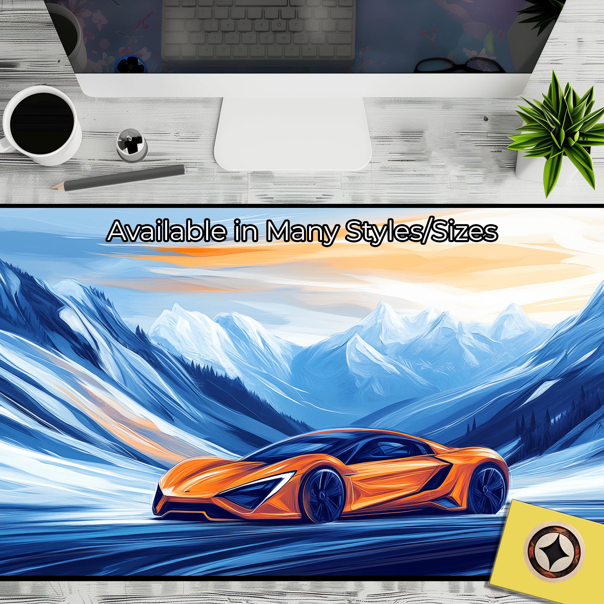 Bold Orange Supercar on Mountain Desk Mat – Unique Racing Mous Bold Orange Supercar on Mountain Desk Mat – Unique Racing Mous