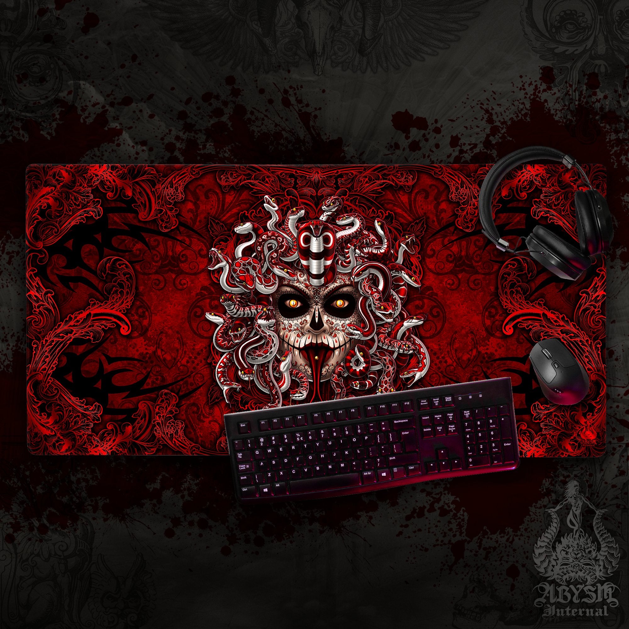 Catrina Desk Mat, Day of the Dead Gaming Mouse Pad, Dia de los Muertos Table Protector Cover, Gothic Medusa Workpad, Dark Fantasy Art Print Catrina Desk Mat, Day of the Dead Gaming Mouse Pad, Dia de los Muertos Table Protector Cover, Gothic Medusa Workpad, Dark Fantasy Art Print