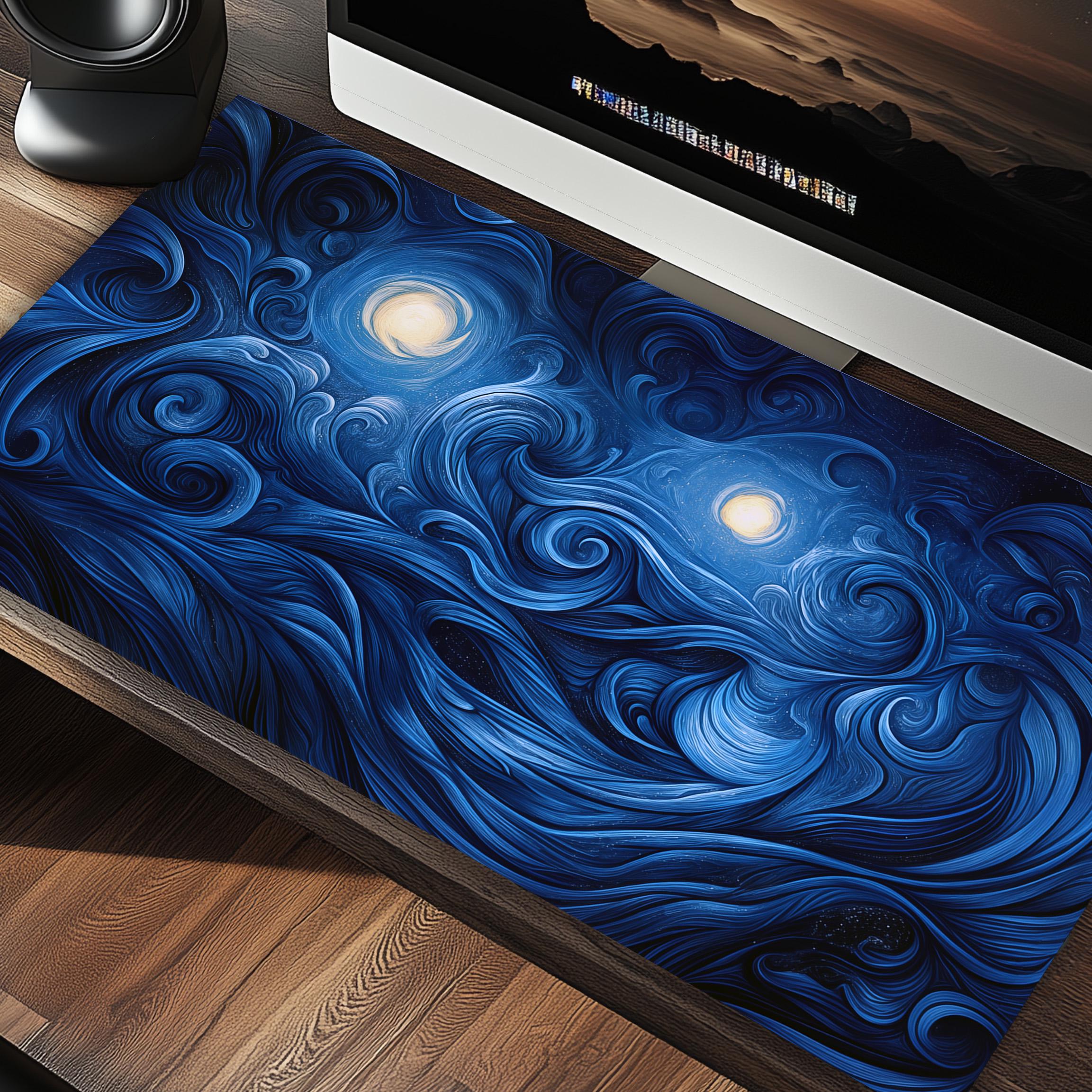 Celestial Swirl Blue Night Desk Mat Pl