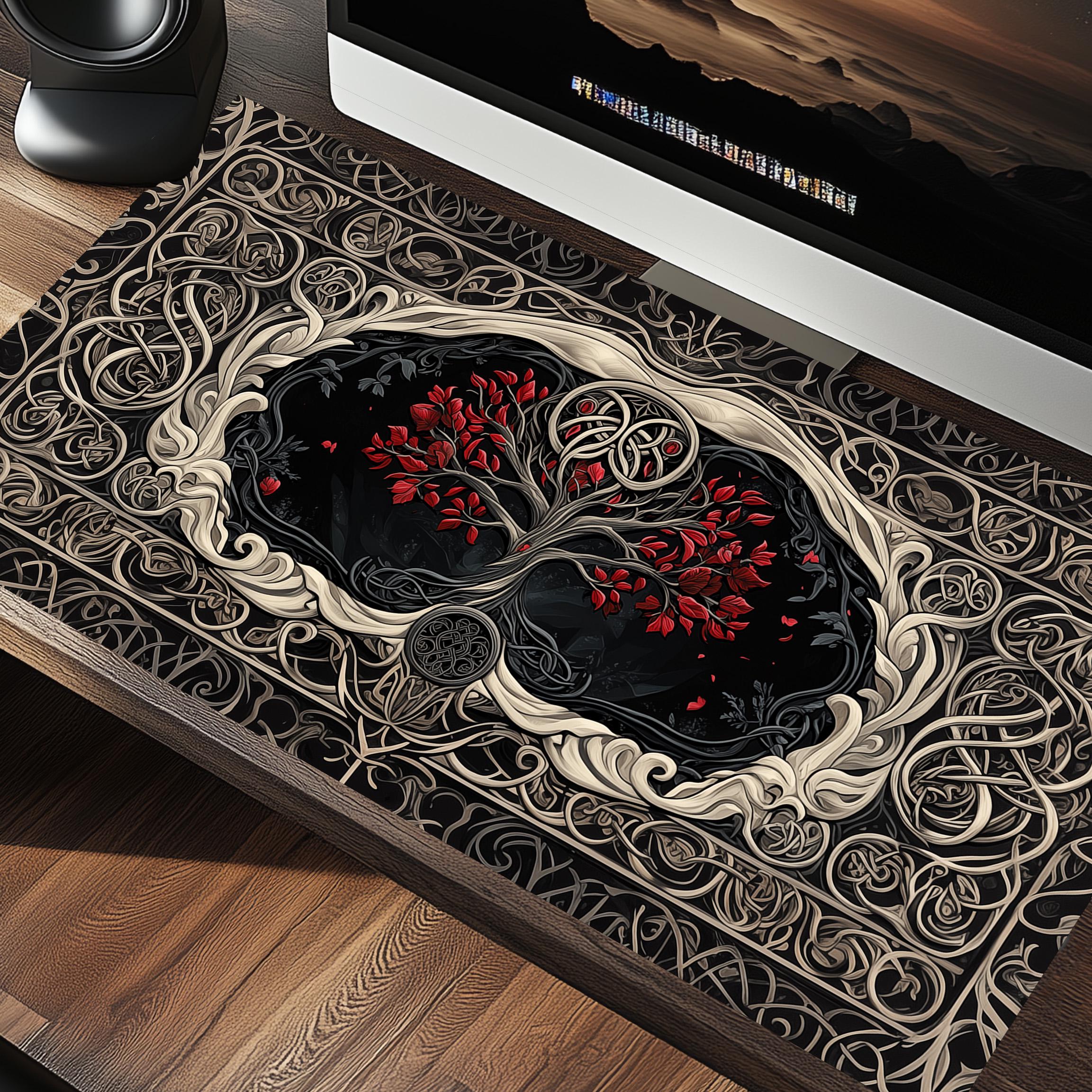 Celtic Tapestry with Crimson Blossoms Art TCG Playmat Desk Pad – Giant Mousepad XL – Big Desk Mat Mouse Pad – Fantasy Aesthetic De Celtic Tapestry with Crimson Blossoms Art TCG Playmat Desk Pad – Giant Mousepad XL – Big Desk Mat Mouse Pad – Fantasy Aesthetic De
