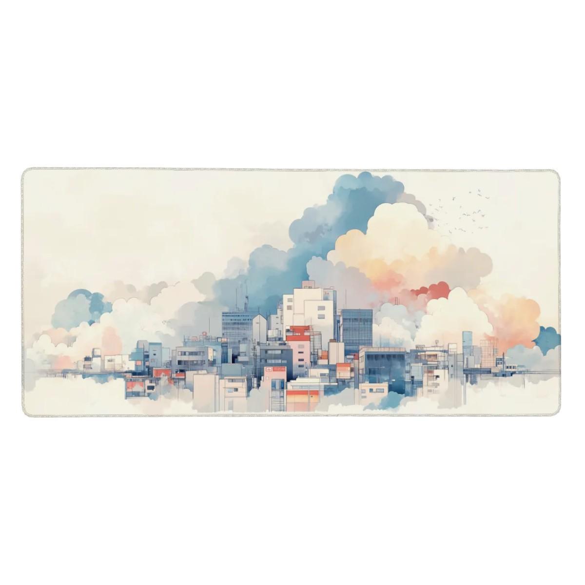 Cloudy Cityscape Desk Mat Floating City Pastel Art Minimalist Desk Decor Cloudy Cityscape Desk Mat Floating City Pastel Art Minimalist Desk Decor