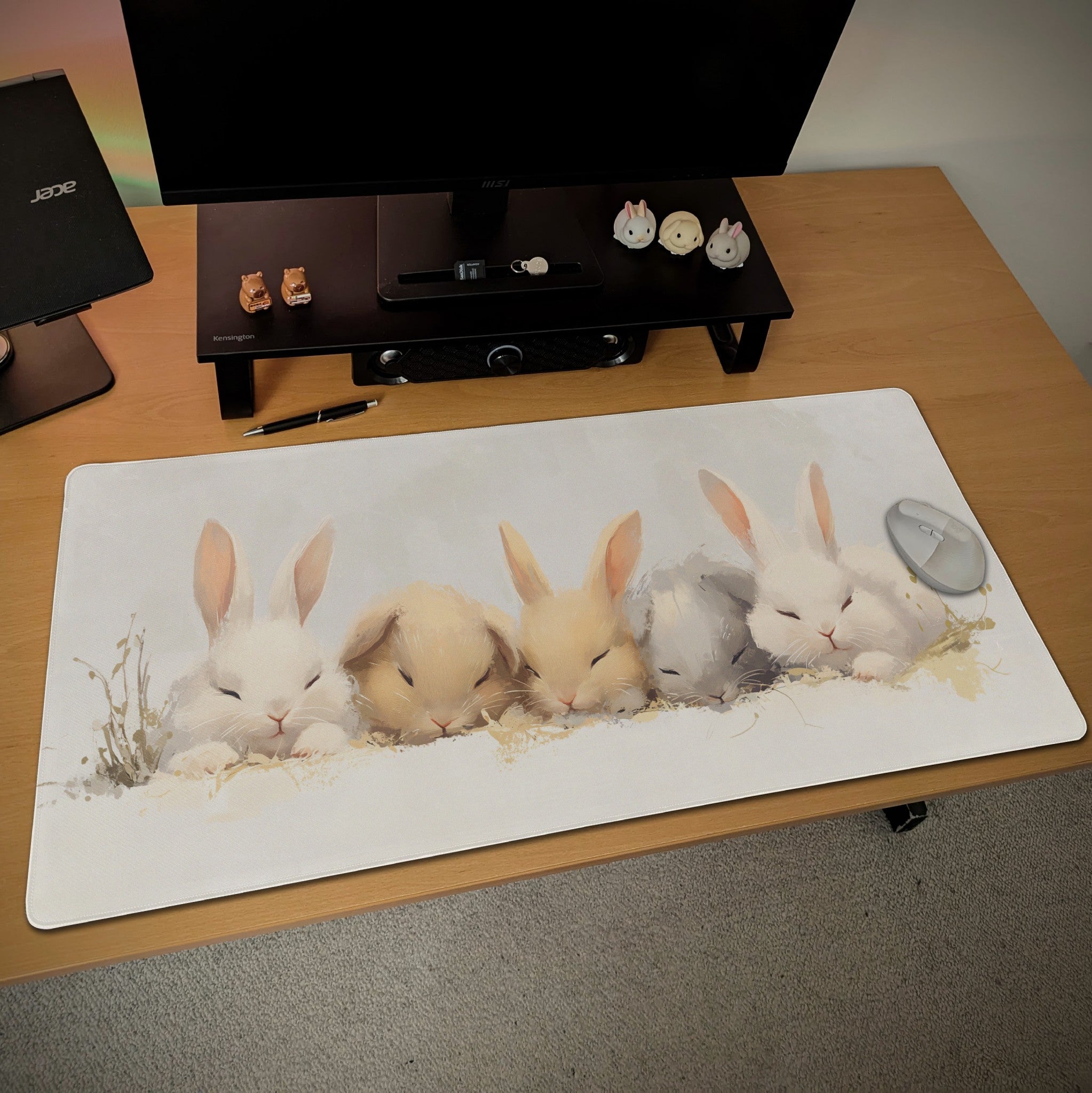 Cozy Bunny Desk Mat – Large Mouse Pad with Sleeping Rabbits, Cute Pastel Aesthetic for Kawaii, Anime & Cottagecore Decor