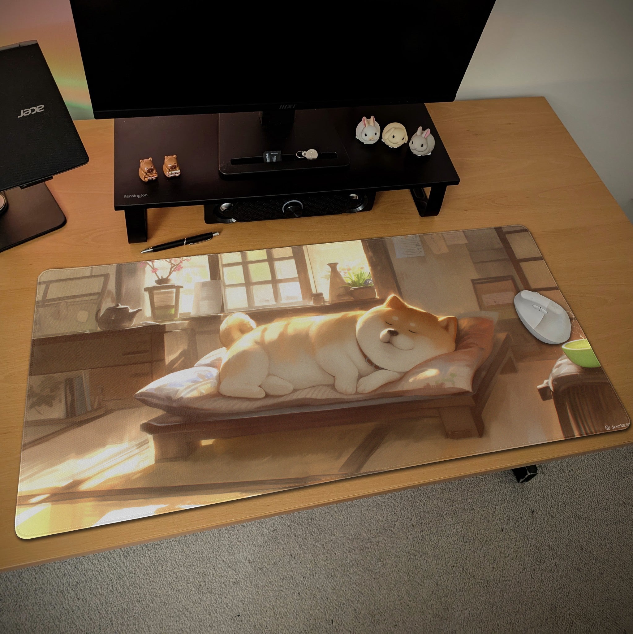 Cozy Shiba Inu Anime Desk Mat  Homey Lofi Japanese Mouse Pad  Warm Dog Lover’s Desk Decor