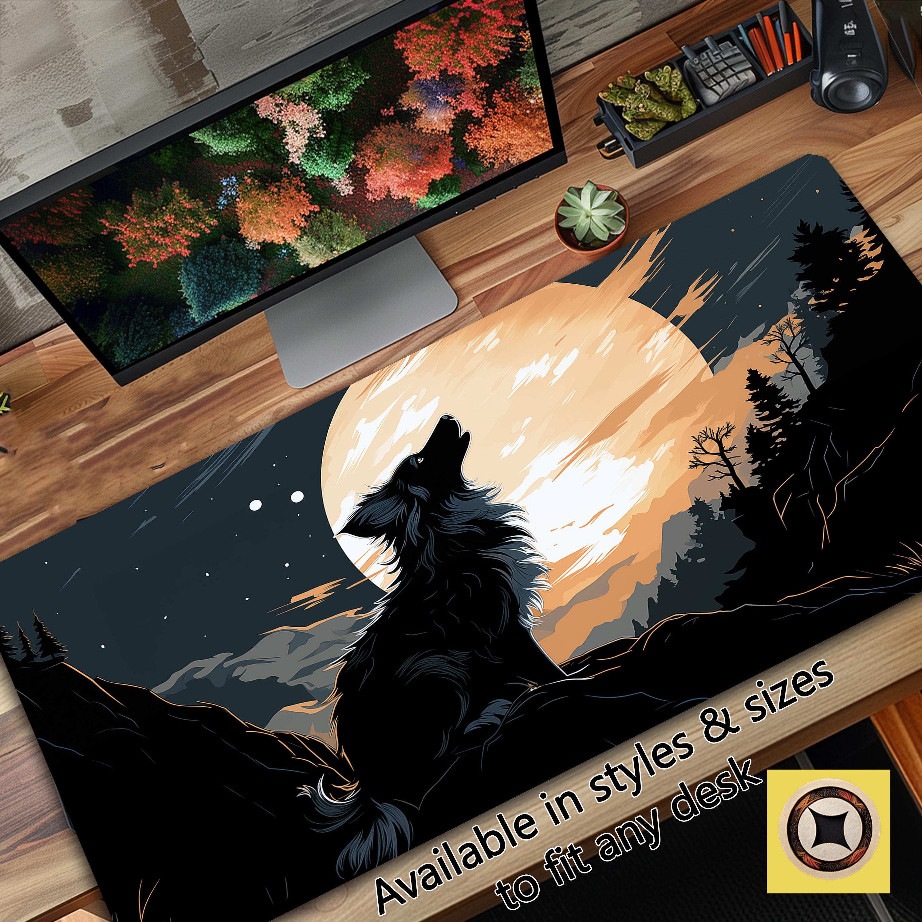 Cute Dog Desk Pad Mousepad XL Featuring Dog Howling at the Moon – Dog Desk Decor – Dog Lovers Desk Mat Mouse Pa