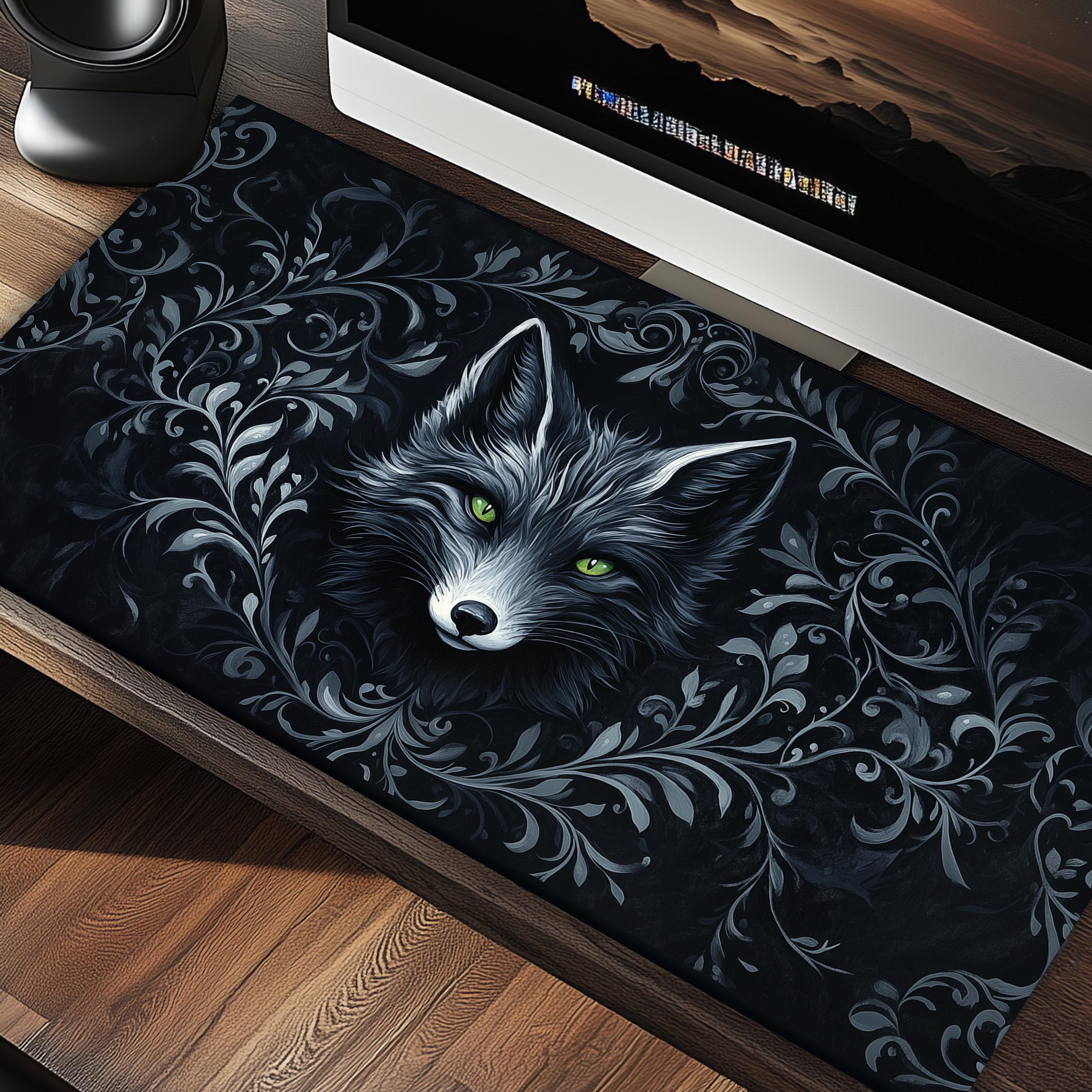 Dark Aesthetic Midnight Black Fox Mouse Pad Desk Cover – Gaming Desk Mat – Oversized Desk Pad Mousepad XL – Gift for Girlfriend 1889002606 3344