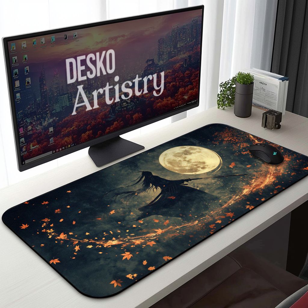 Dark Samurai Desk Mat Japanese Warrior Fantasy Moonlight Art Mouse Pad Dark Samurai Desk Mat Japanese Warrior Fantasy Moonlight Art Mouse Pad