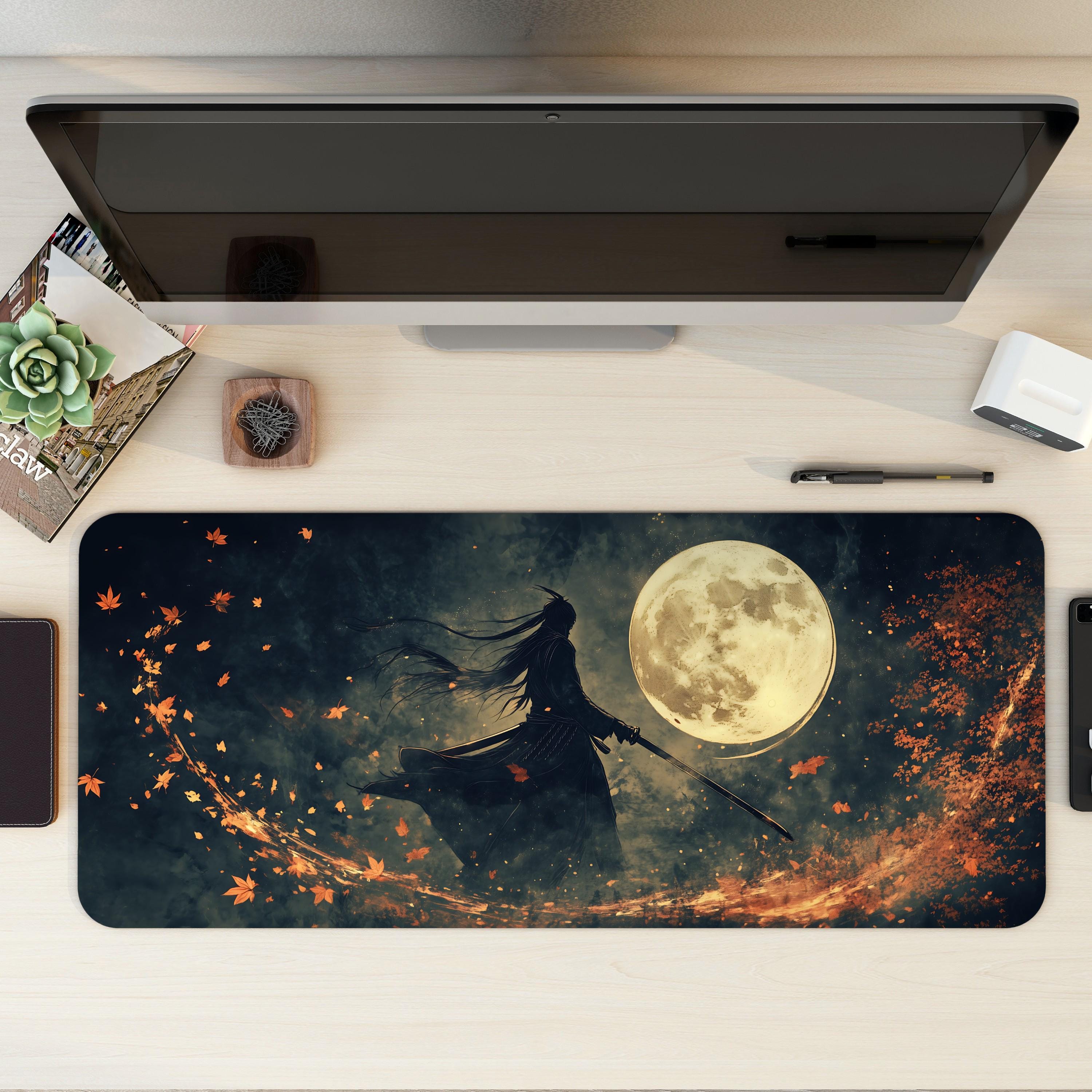 Dark Samurai Desk Mat Japanese Warrior Fantasy Moonlight Art Mouse Pad Dark Samurai Desk Mat Japanese Warrior Fantasy Moonlight Art Mouse Pad