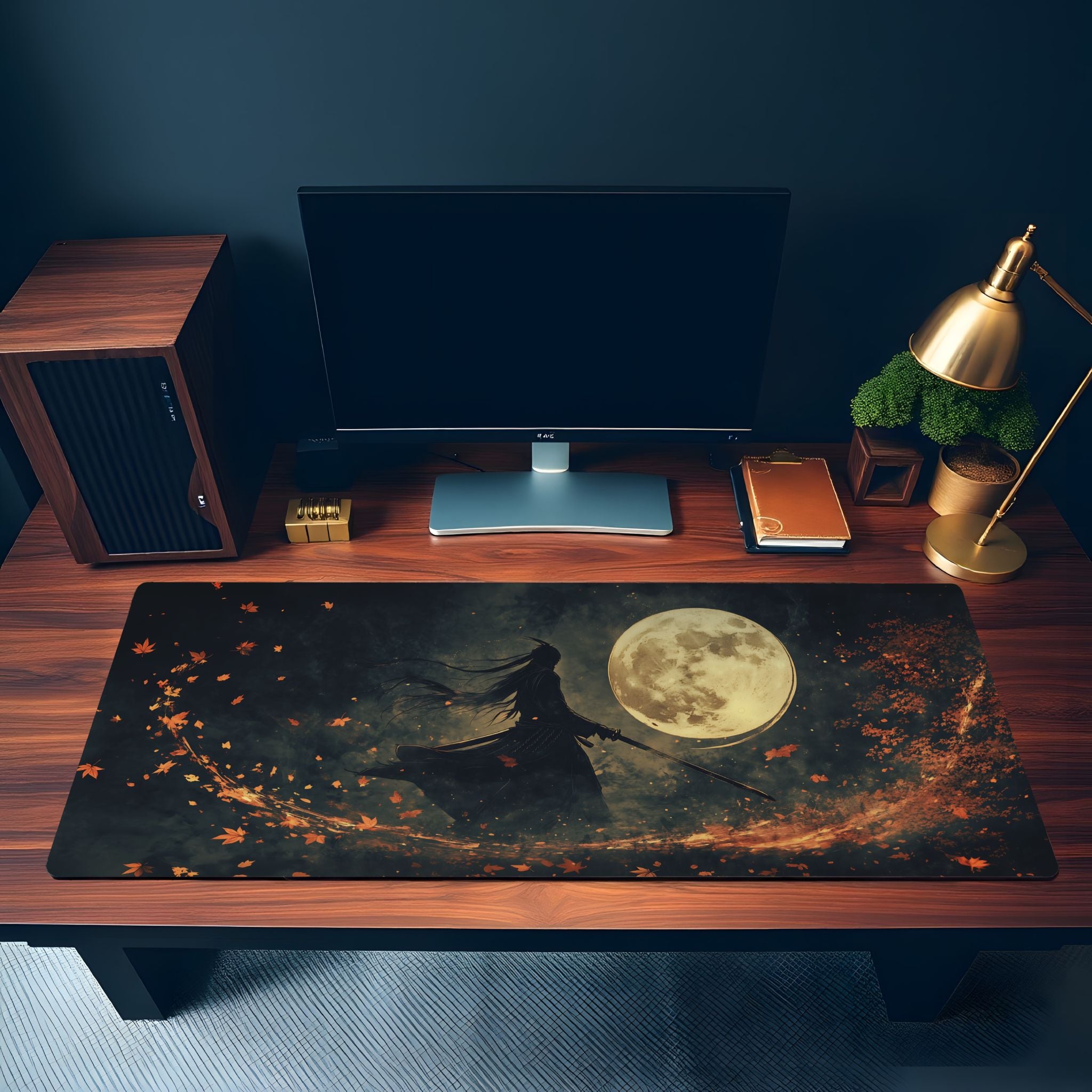 Dark Samurai Desk Mat Japanese Warrior Fantasy Moonlight Art Mouse Pad Dark Samurai Desk Mat Japanese Warrior Fantasy Moonlight Art Mouse Pad