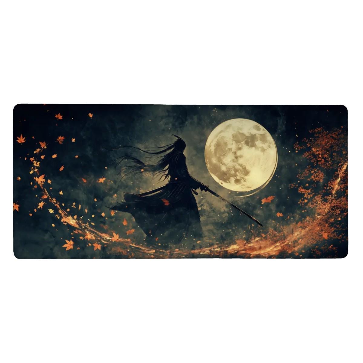 Dark Samurai Desk Mat Japanese Warrior Fantasy Moonlight Art Mouse Pad Dark Samurai Desk Mat Japanese Warrior Fantasy Moonlight Art Mouse Pad