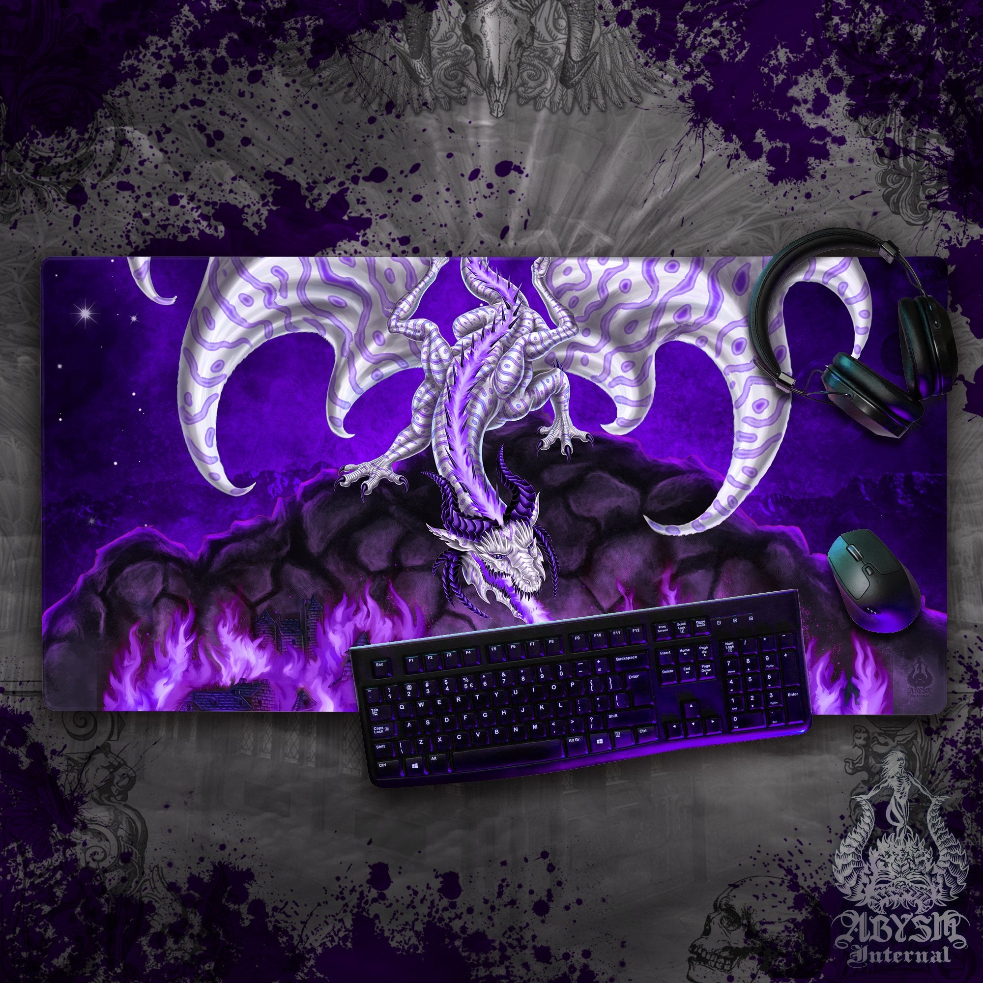 Dragon Desk Mat, Fantasy Art Gaming Mouse Pad, White Goth Purple Table Protector Cover, RPG Workpad, DM Gift Print – Fire Dragon Desk Mat, Fantasy Art Gaming Mouse Pad, White Goth Purple Table Protector Cover, RPG Workpad, DM Gift Print – Fire