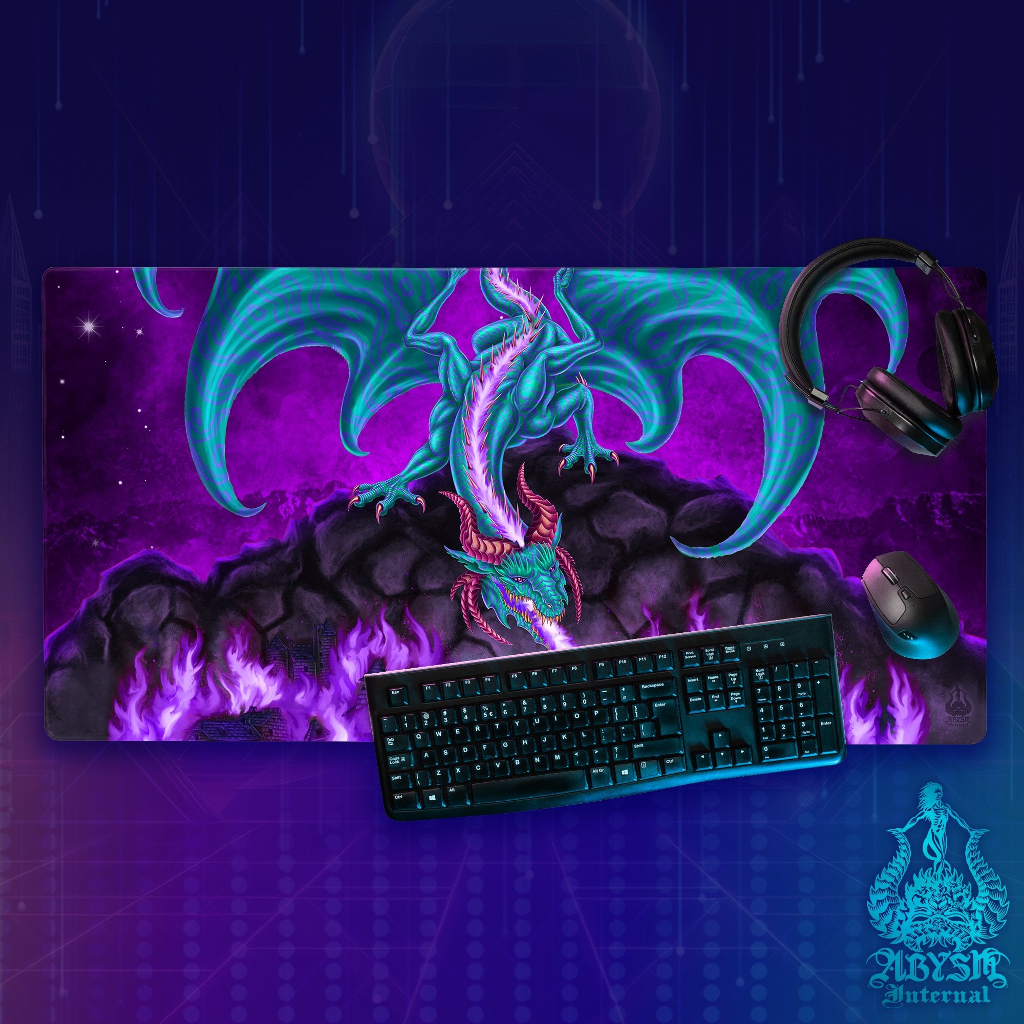Dragon Gaming Mouse Pad, Fantasy Art Desk Mat, Teal and Purple Table Protector Cover, RPG Workpad, DM Gift Print – Fire Dragon Gaming Mouse Pad, Fantasy Art Desk Mat, Teal and Purple Table Protector Cover, RPG Workpad, DM Gift Print – Fire
