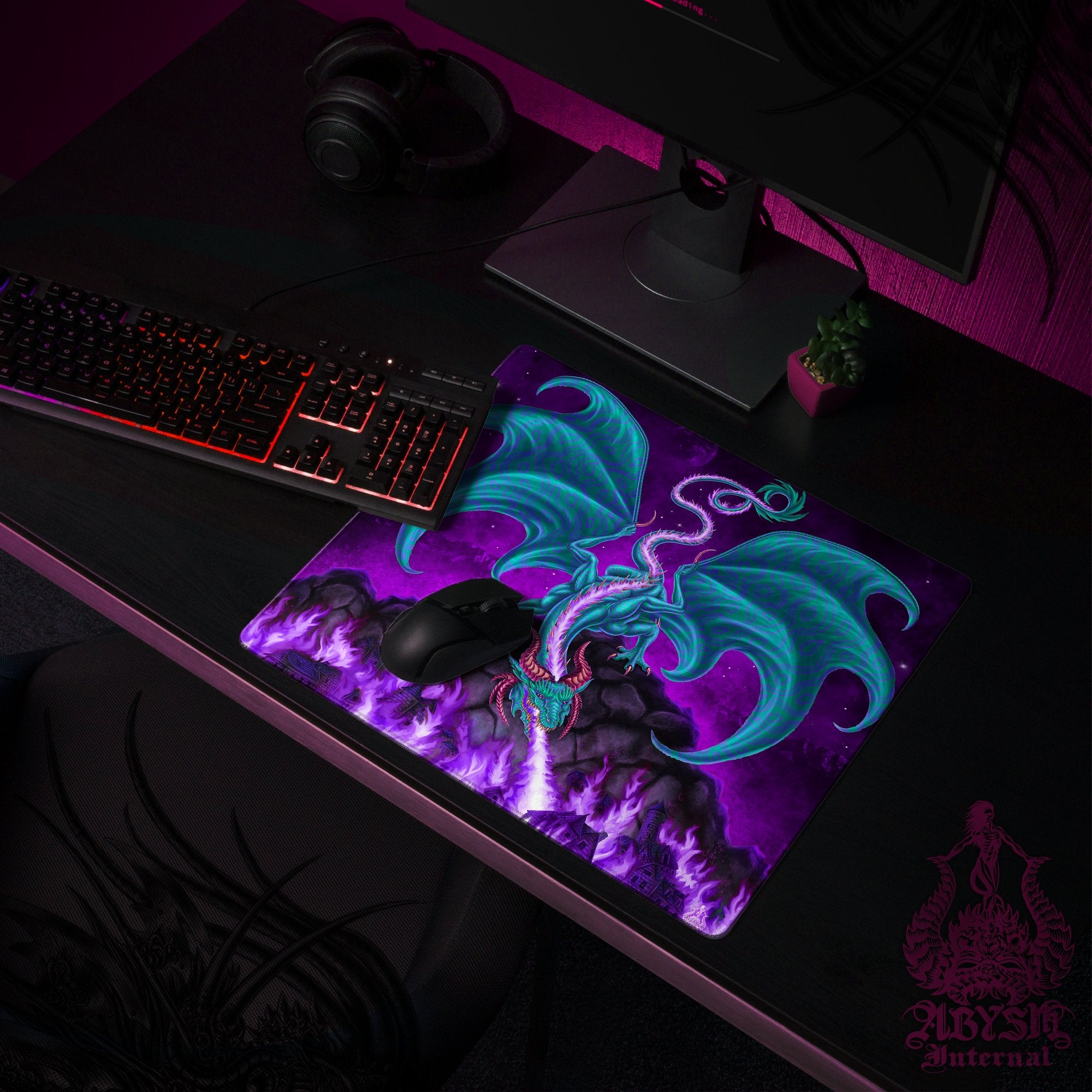 Dragon Gaming Mouse Pad, Fantasy Art Desk Mat, Teal and Purple Table Protector Cover, RPG Workpad, DM Gift Print – Fire Dragon Gaming Mouse Pad, Fantasy Art Desk Mat, Teal and Purple Table Protector Cover, RPG Workpad, DM Gift Print – Fire