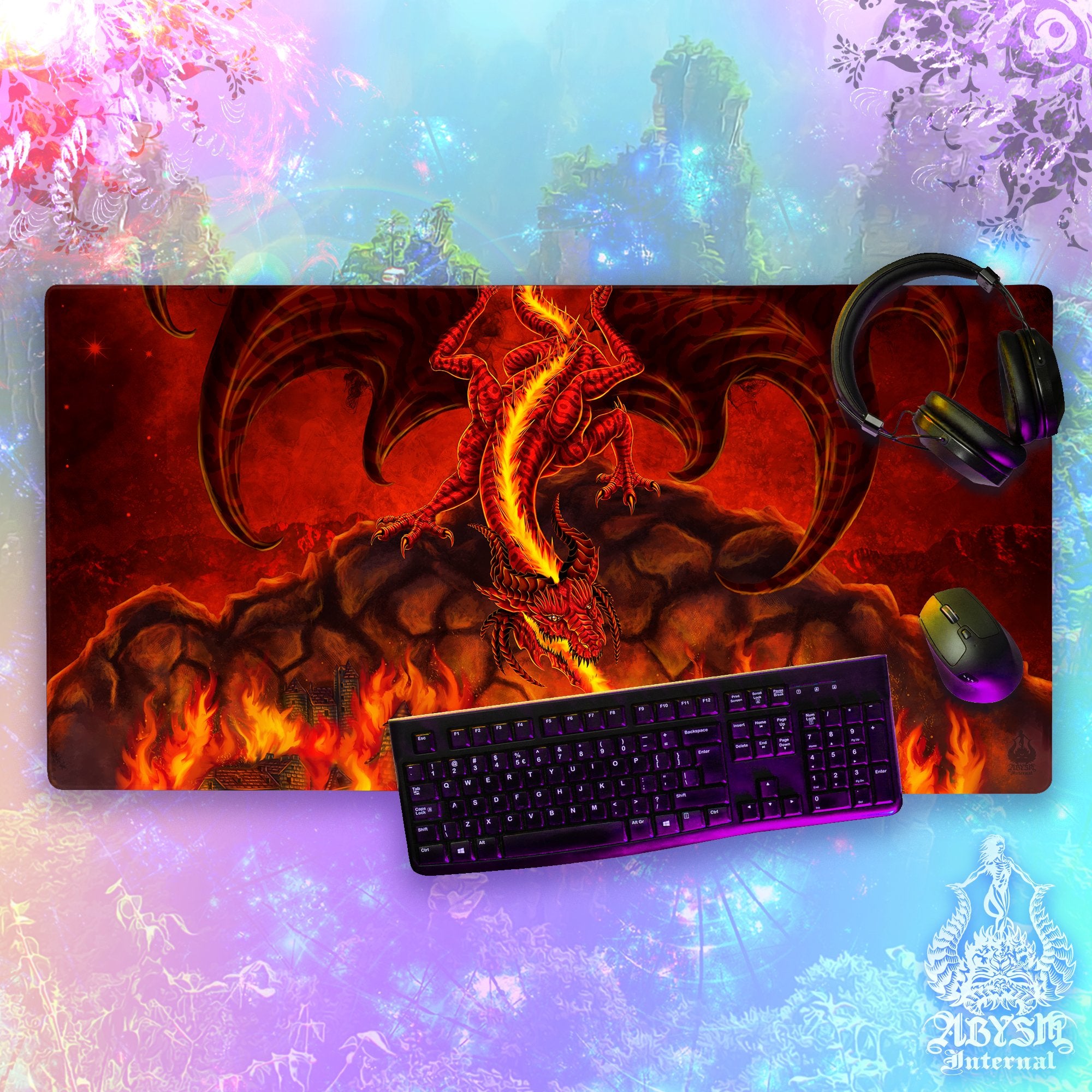 Dragon Mouse Pad, Fantasy Art Gaming Desk Mat, Fire Table Protector Cover, RPG Workpad, DM Gift Print – Original Dragon Mouse Pad, Fantasy Art Gaming Desk Mat, Fire Table Protector Cover, RPG Workpad, DM Gift Print – Original