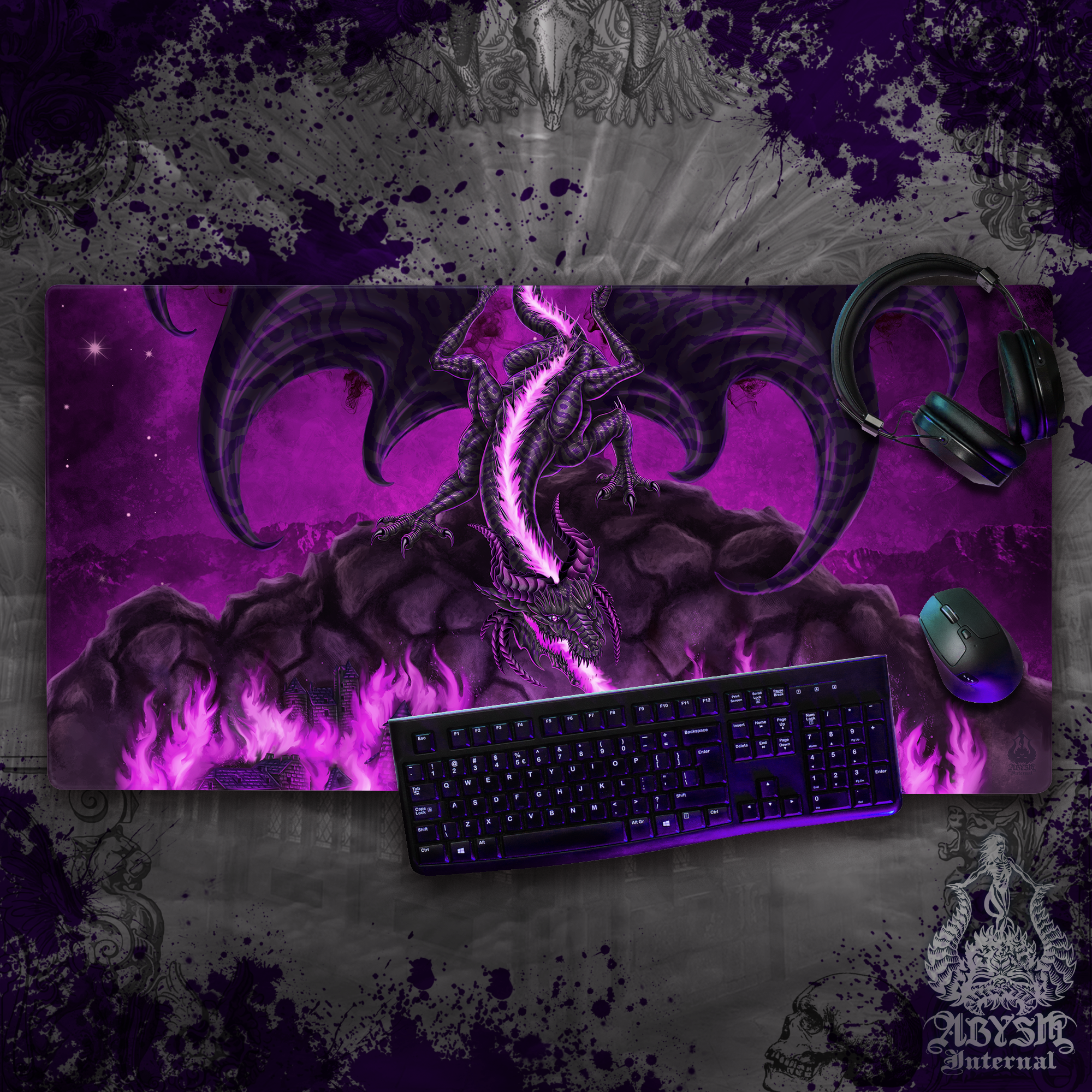 Dragon Mouse Pad, Fantasy Art Gaming Desk Mat, Purple and Black Table Protector Cover, RPG Workpad, DM Gift Print – Pastel Goth, Fire Dragon Mouse Pad, Fantasy Art Gaming Desk Mat, Purple and Black Table Protector Cover, RPG Workpad, DM Gift Print – Pastel Goth, Fire