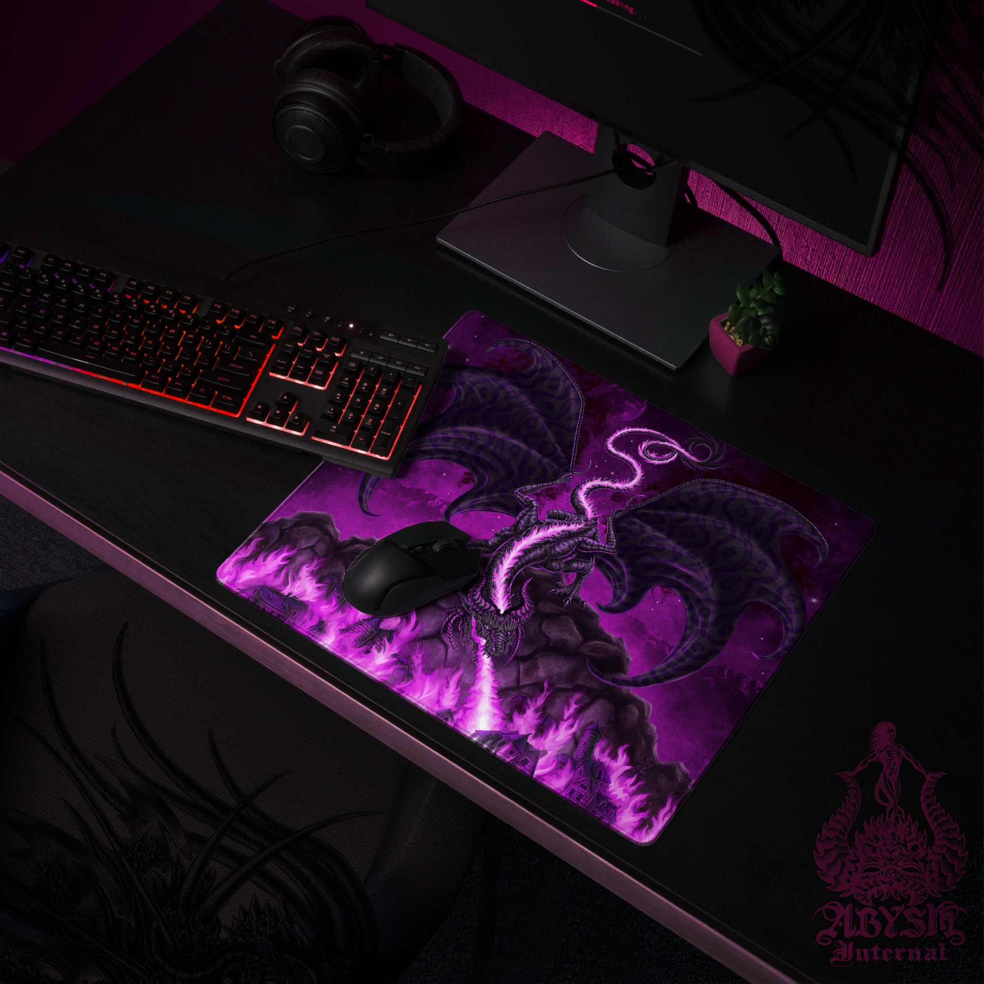 Dragon Mouse Pad, Fantasy Art Gaming Desk Mat, Purple and Black Table Protector Cover, RPG Workpad, DM Gift Print – Pastel Goth, Fire Dragon Mouse Pad, Fantasy Art Gaming Desk Mat, Purple and Black Table Protector Cover, RPG Workpad, DM Gift Print – Pastel Goth, Fire