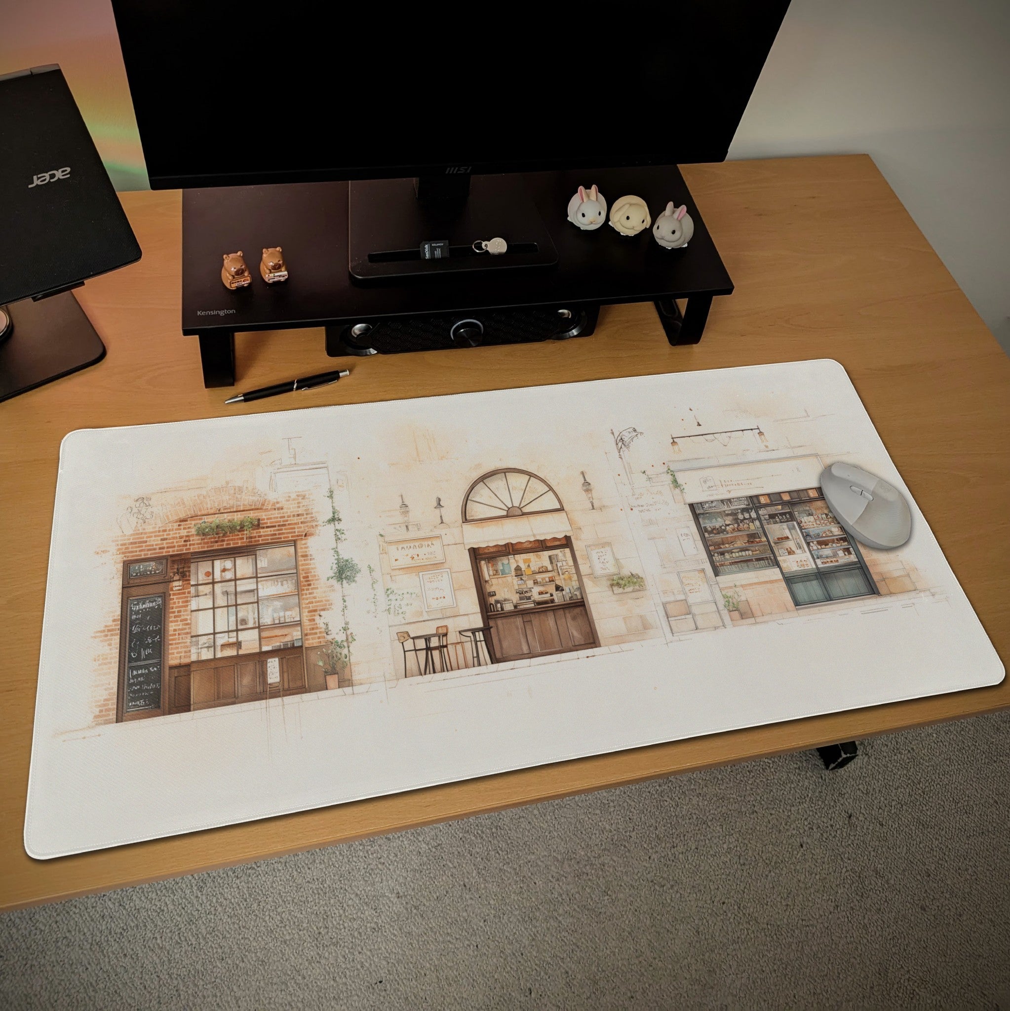 European Cafe Desk Mat  Artistic Sketchbook Style  Elegant Minimalist Art Mouse Pad