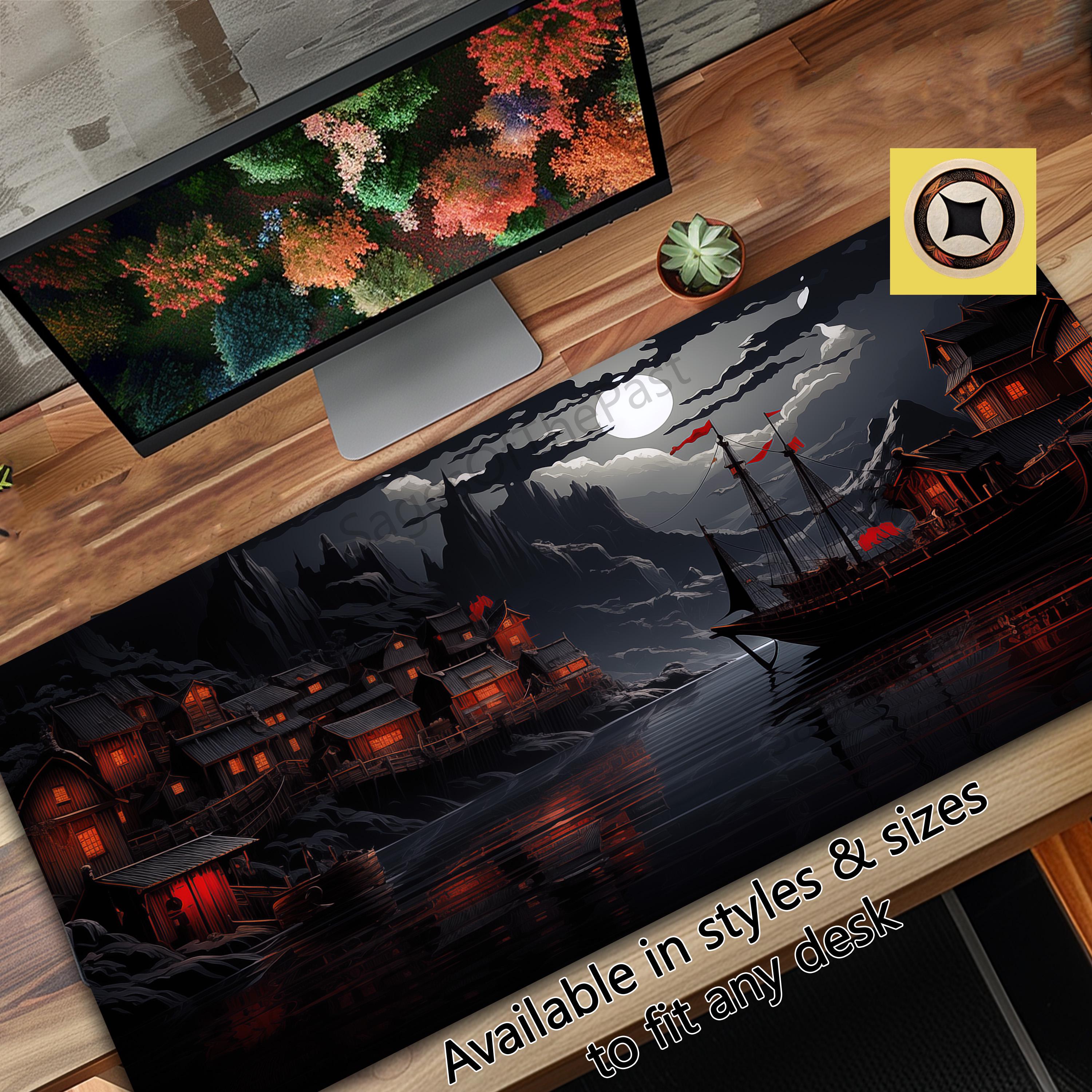 Fantasy Viking Village Gaming Playmat Desk Pad In Black Gray and Red – Gamer Gift – TCG Desk Mat Oversized Mousepad XL – Giant Mouse Pad 1895691887 4514