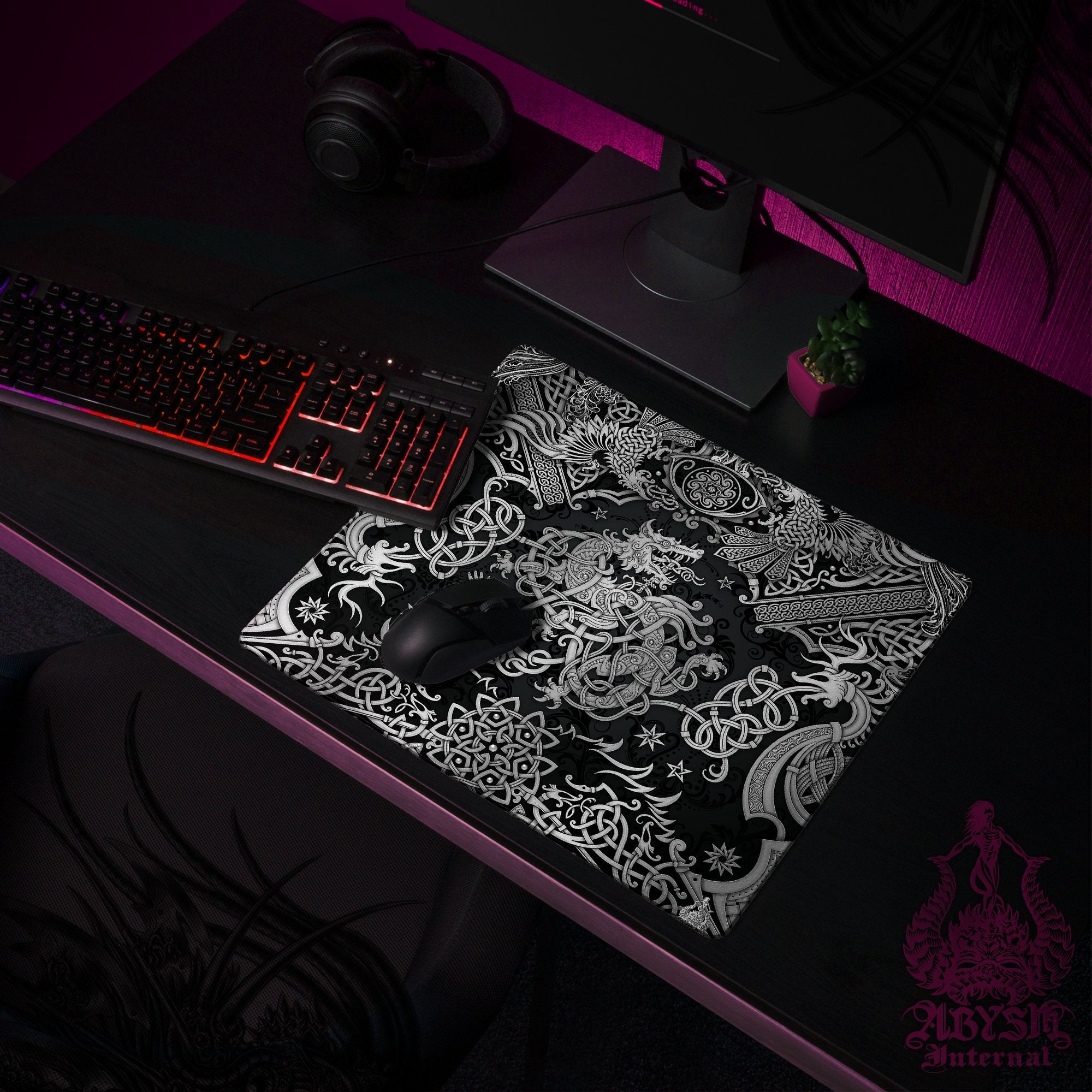 Fenrir Desk Mat, Nordic Wolf Gaming Mouse Pad, Viking Table Protector Cover, Norse Knotwork Workpad, Art Print – Dark Fenrir Desk Mat, Nordic Wolf Gaming Mouse Pad, Viking Table Protector Cover, Norse Knotwork Workpad, Art Print – Dark