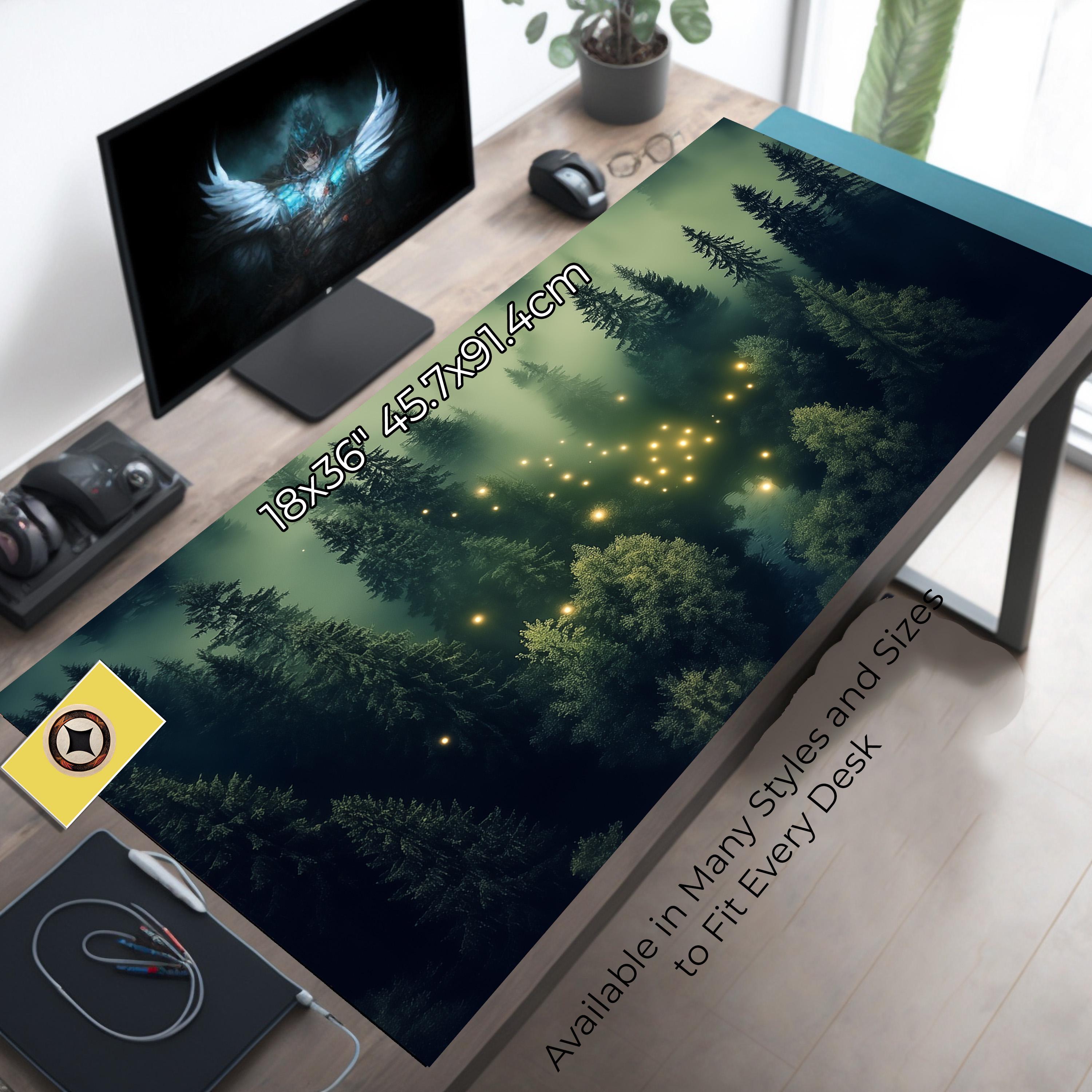 Fireflies Over Foggy Western Forest – Oversized Aesthetic Desk Mat Mousepad XL – Forest Mousemat XXL – Green Desk Decor 1838809920 9865