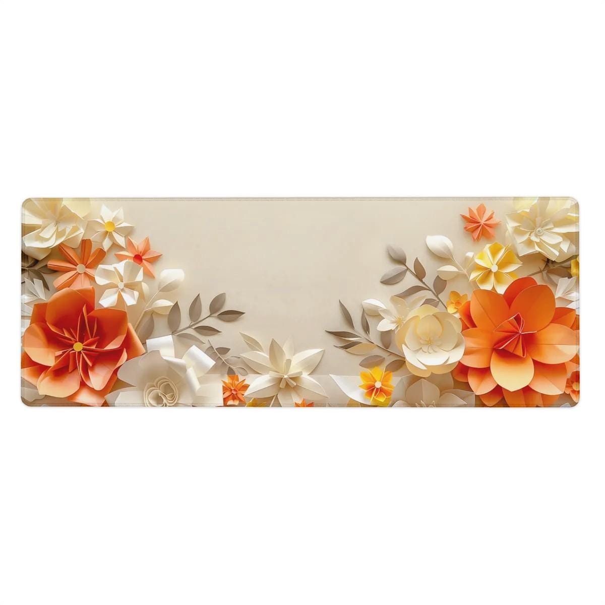 Floral Paper Art Desk Mat Beige Orange Flower Mouse Pad Floral Paper Art Desk Mat Beige Orange Flower Mouse Pad