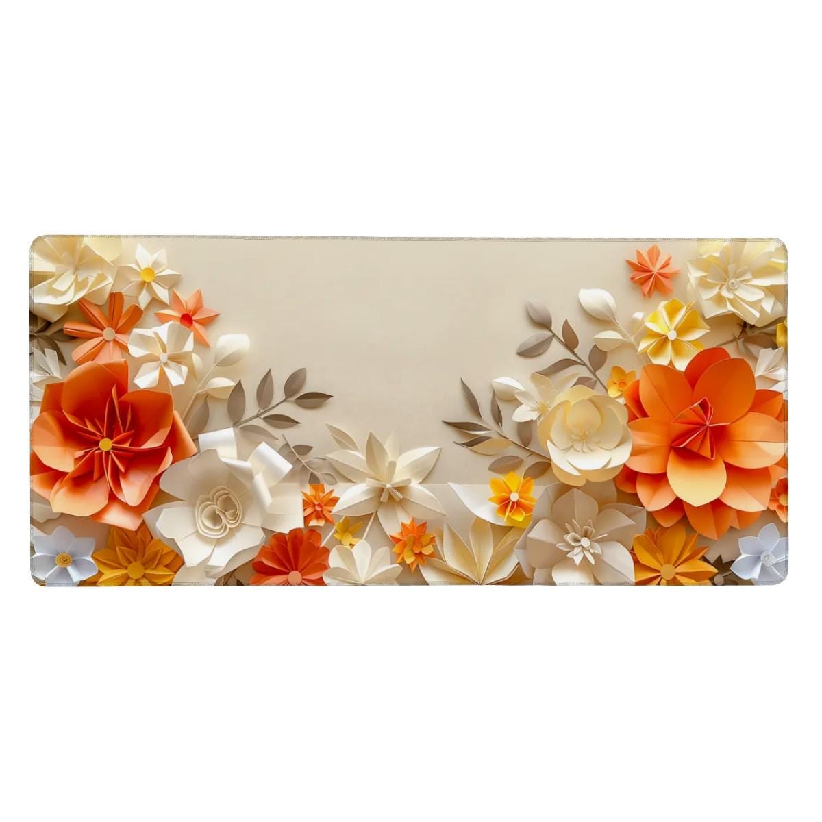 Floral Paper Art Desk Mat Beige Orange Flower Mouse Pad Floral Paper Art Desk Mat Beige Orange Flower Mouse Pad
